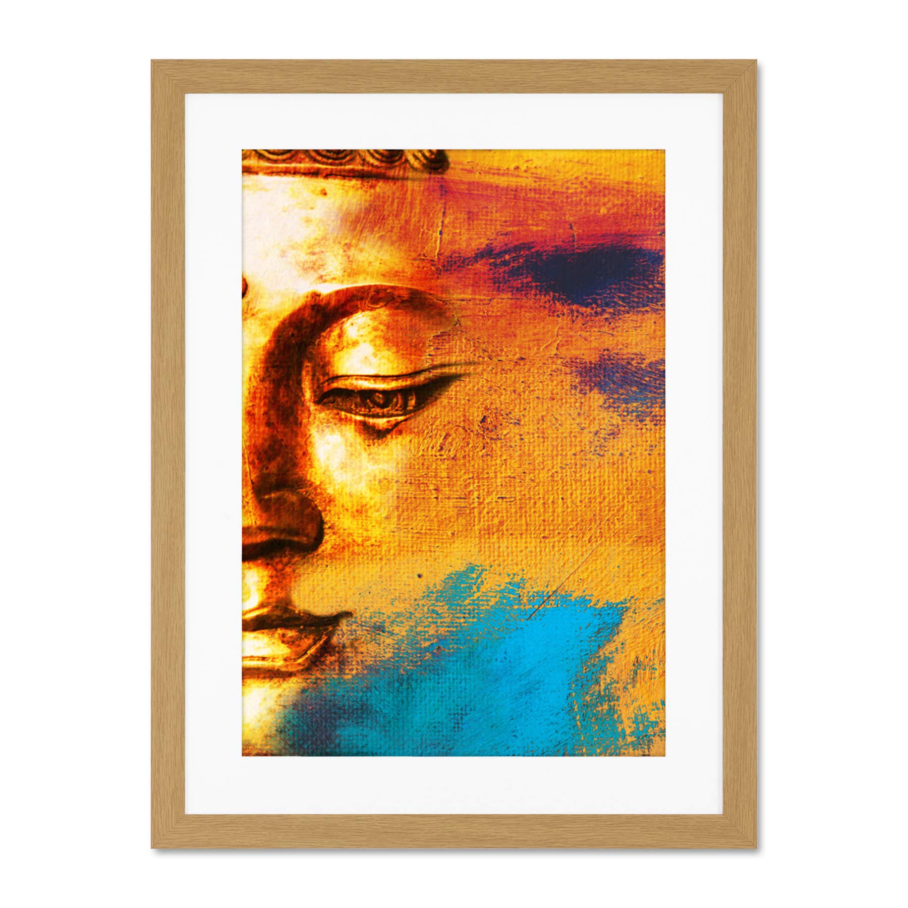 Buddha Face Gold Collage Large Framed Art Print Wall Poster 18x24 inch
