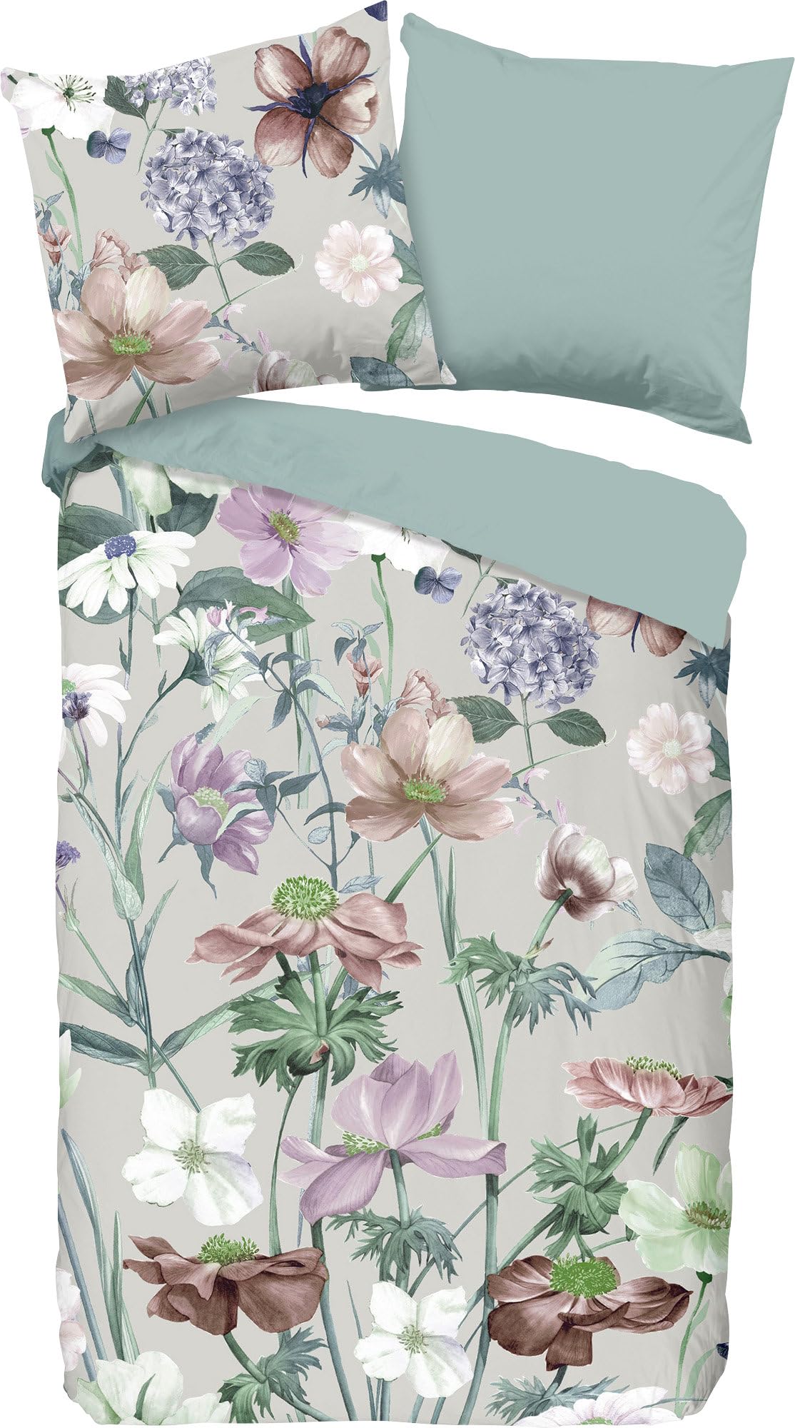 Good Morning Fina Renforcé Reversible Bed Linen Blue/Lilac Size 155 x 220 cm (80 x 80 cm)