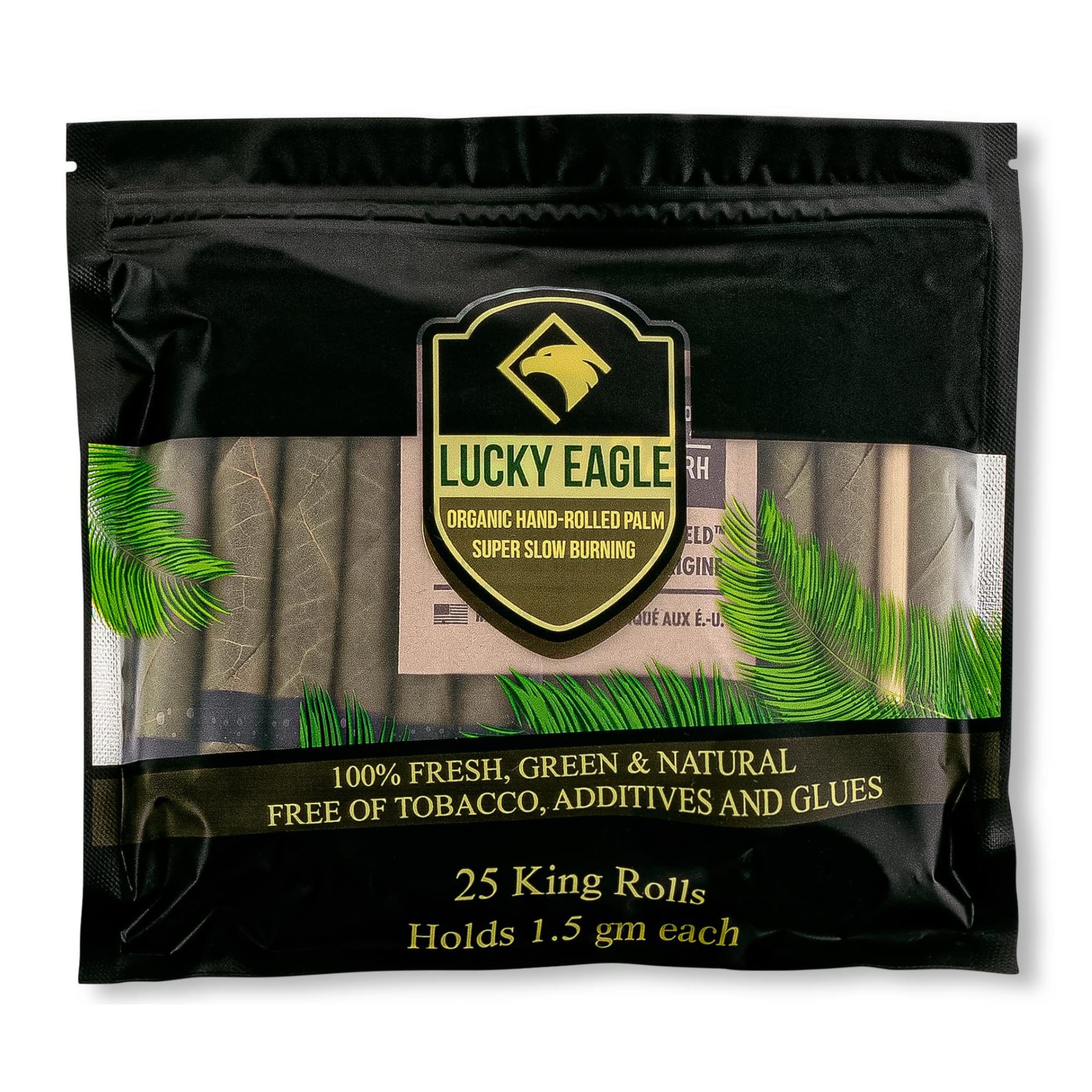 Lucky Eagle King Size Pre-Rolled Palm Cones - Lucky Eagle Natural King Cones with Corn Husk Filter - King Size Palm Rolls - Pre-Rolled Wraps - 25 Rolls in Each Package (Box of 5 Packages) (King)