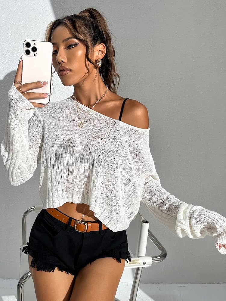 Amazon.com: Neeno Drop Shoulder Crop Sweater Without Bra Amazon.com: Neeno Drop Shoulder Crop Sweater Without Bra