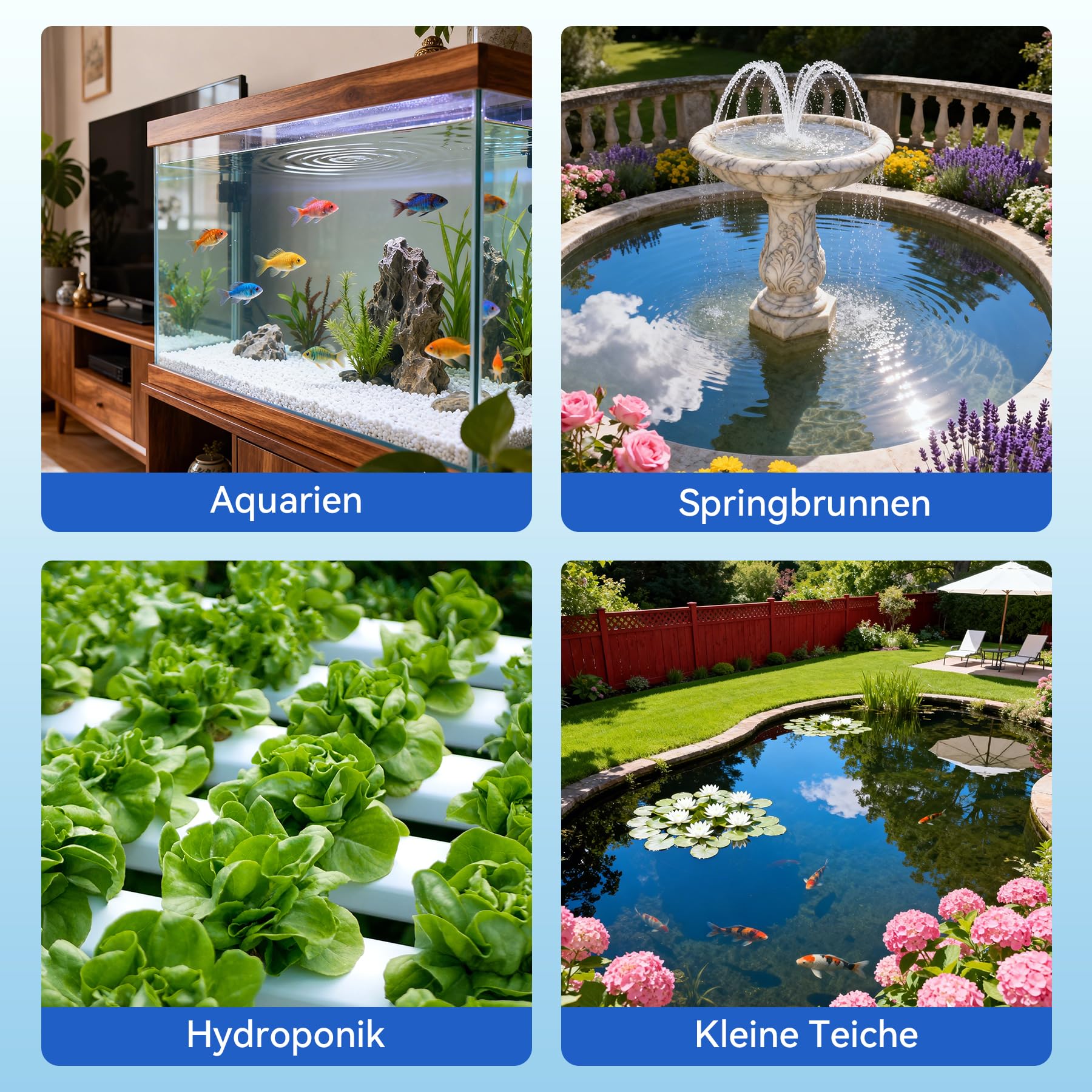 Springbrunnenpumpe 900L/H mit 7m Netzkabel, 20W Wasserspielpumpe für außen Teichpumpe 3 Düsenim Lieferumfang enthalten in Teich Garten Brunnen Fischbecken Hydrokultur