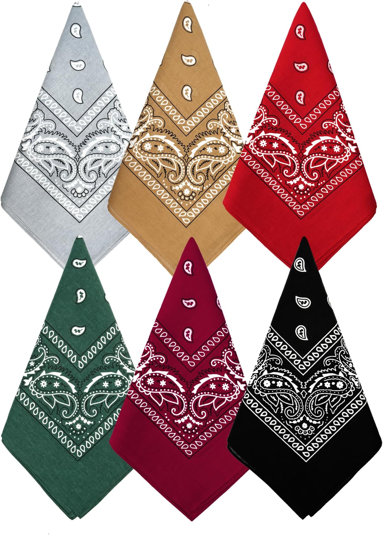 3 Pack 100% Cotton Paisley Pattern Bandanas Face Mask Square Scarf Headwear