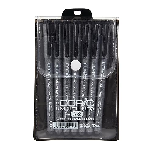 Copic Markers MLA2 Multiliner Inking Pen, Set A-2,Black - 7 Pens - Black