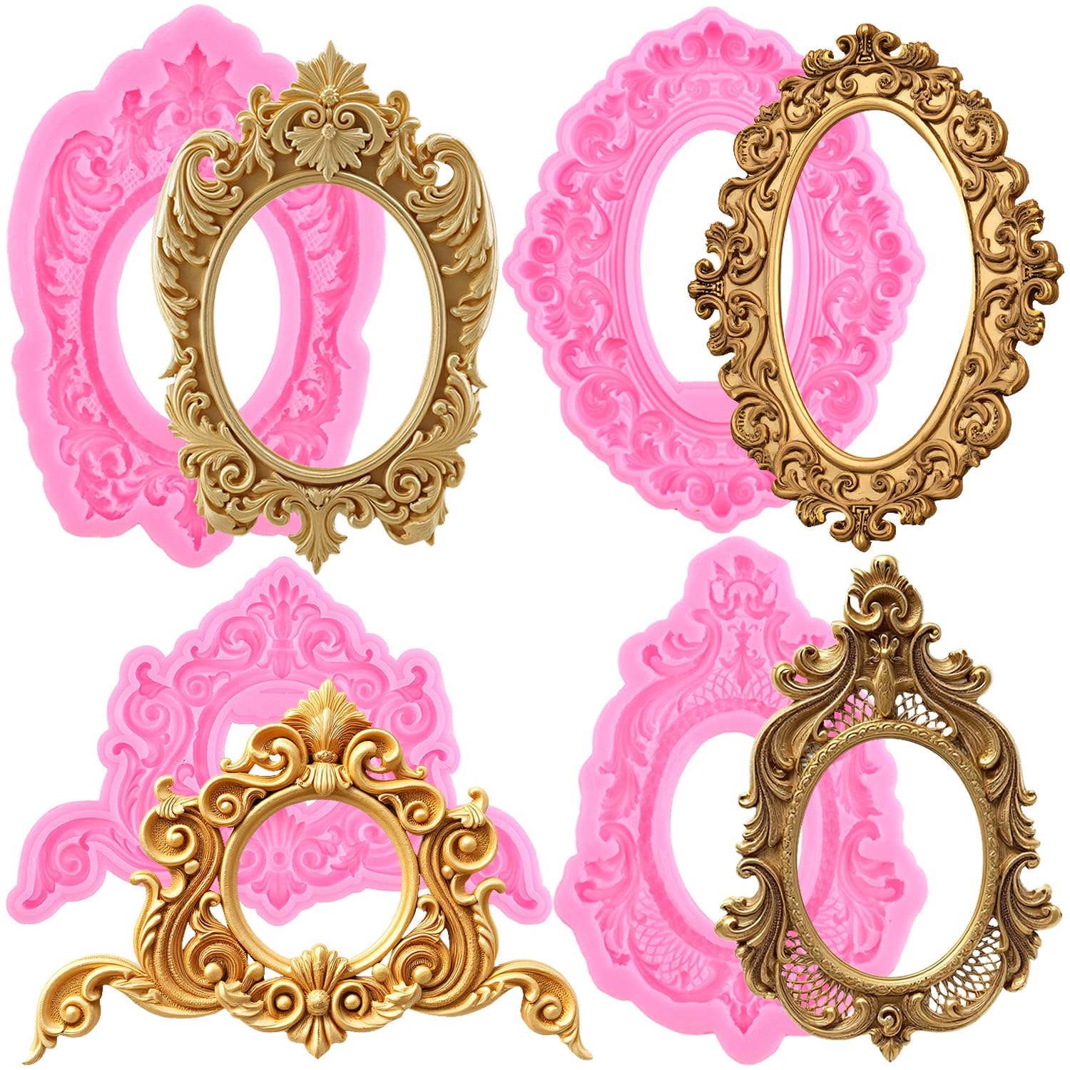 Mujiang Picture Frames Silicone Molds Photo Frame Fondant Mold Baroque Vintage Frame Candy Mold Relief Frame Mold For Sugar Cake Decorating Cupcake