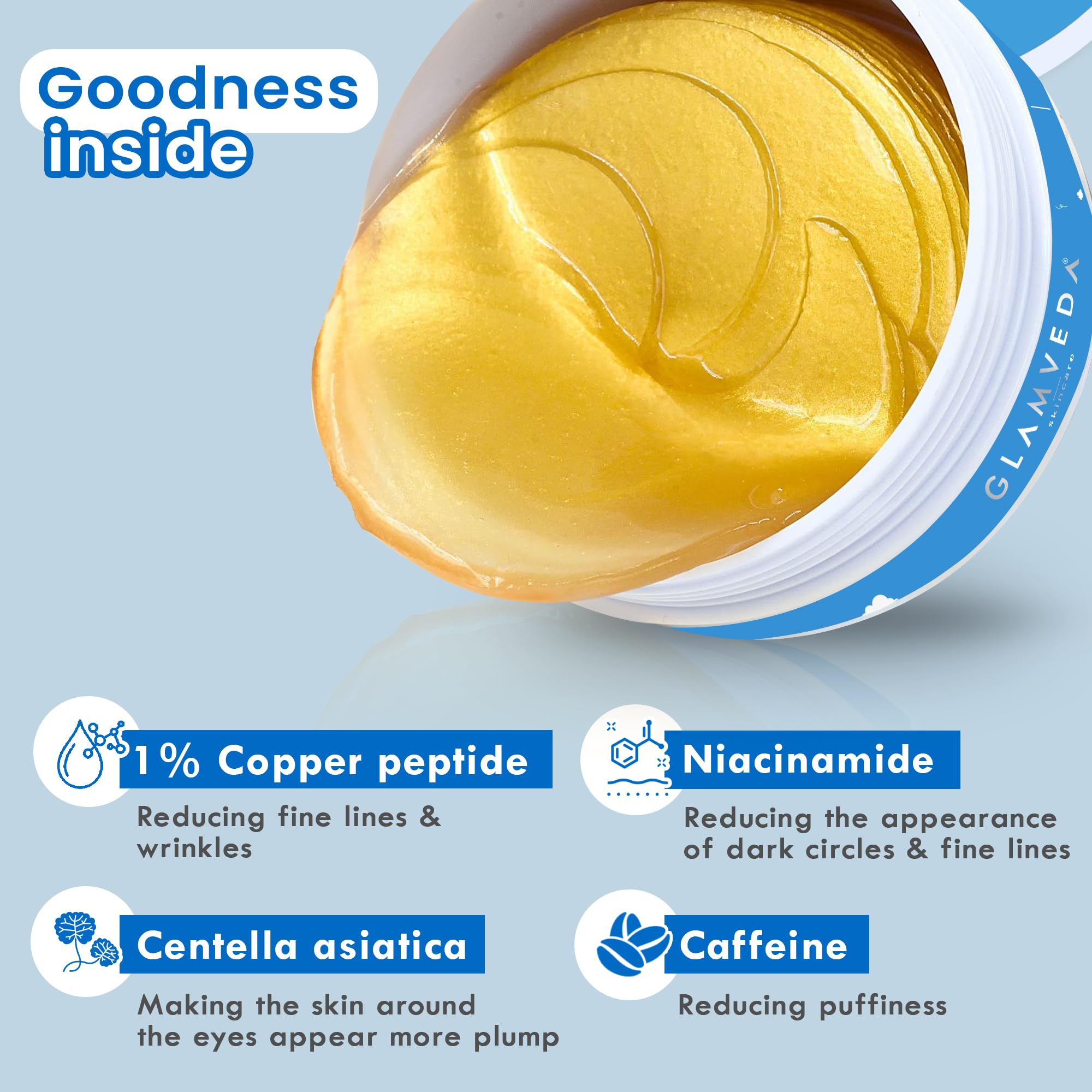 Glamveda Advanced Age Support Under Eye Patches For Dark Circles & Wrinkles & Removal of Fine Lines | 1% Copper Peptide & Hyaluronic Acid Puffy Eye Care Routine | For Women & Men 60Pcs (30 Pairs) 2