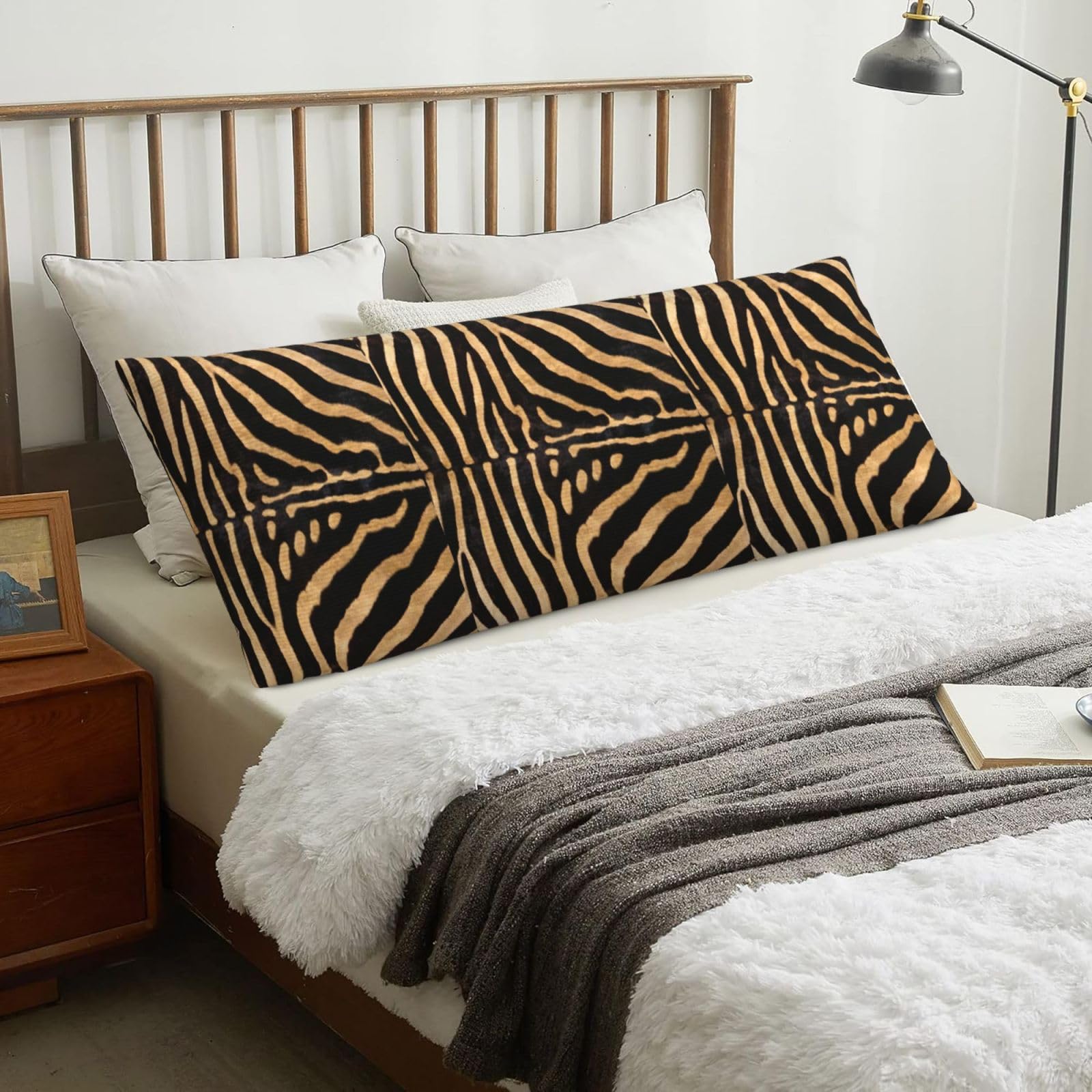Faux Zebra Skin, Body Pillow Cover with Zipper,Long Body Pillowcase 20 x 60 in