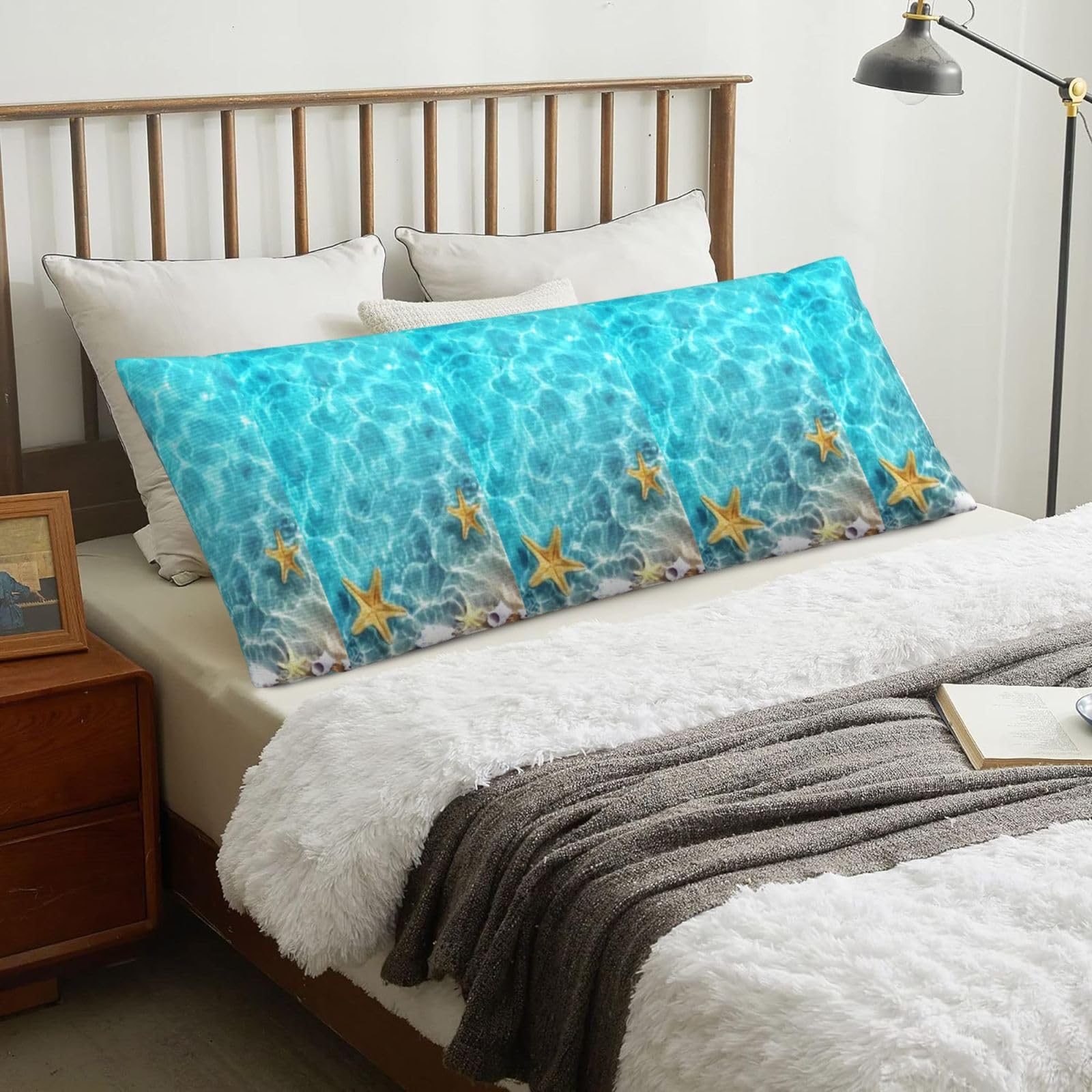 Summer Starfish Shell Beach Sea, Body Pillow Cover with Zipper,Long Body Pillowcase 20 x 60 in
