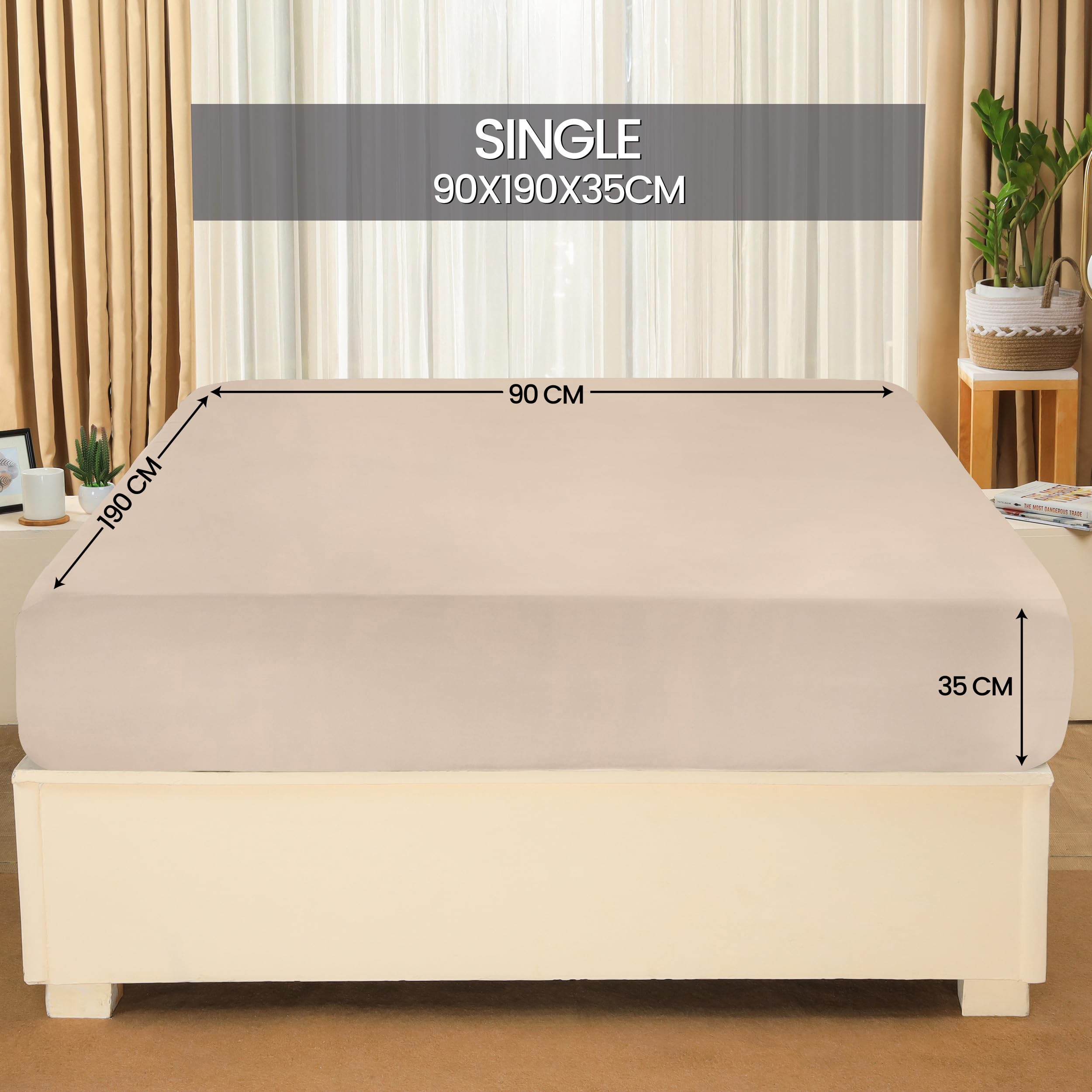 Utopia Bedding Lenzuolo con Angoli Una Piazza - 90x190cm - Beige - Microfibra di Poliestere Spazzolato - Lenzuolo sotto Singolo con Angoli Elasticizzato