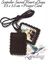 Vista 3 de Escapulario Católico de Lana Marrón Icono Rectangular Hecho a Mano Corazón Sagrado de Jesús con Nuestra Señora Monte Carmelo por Zaraleas