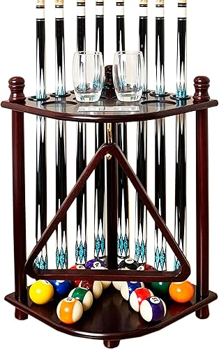 Soporte para tacos de piscina de pie para 8 palos de taco y accesorios de mesa de billar, soporte de palo de piscina de madera, soporte para tacos