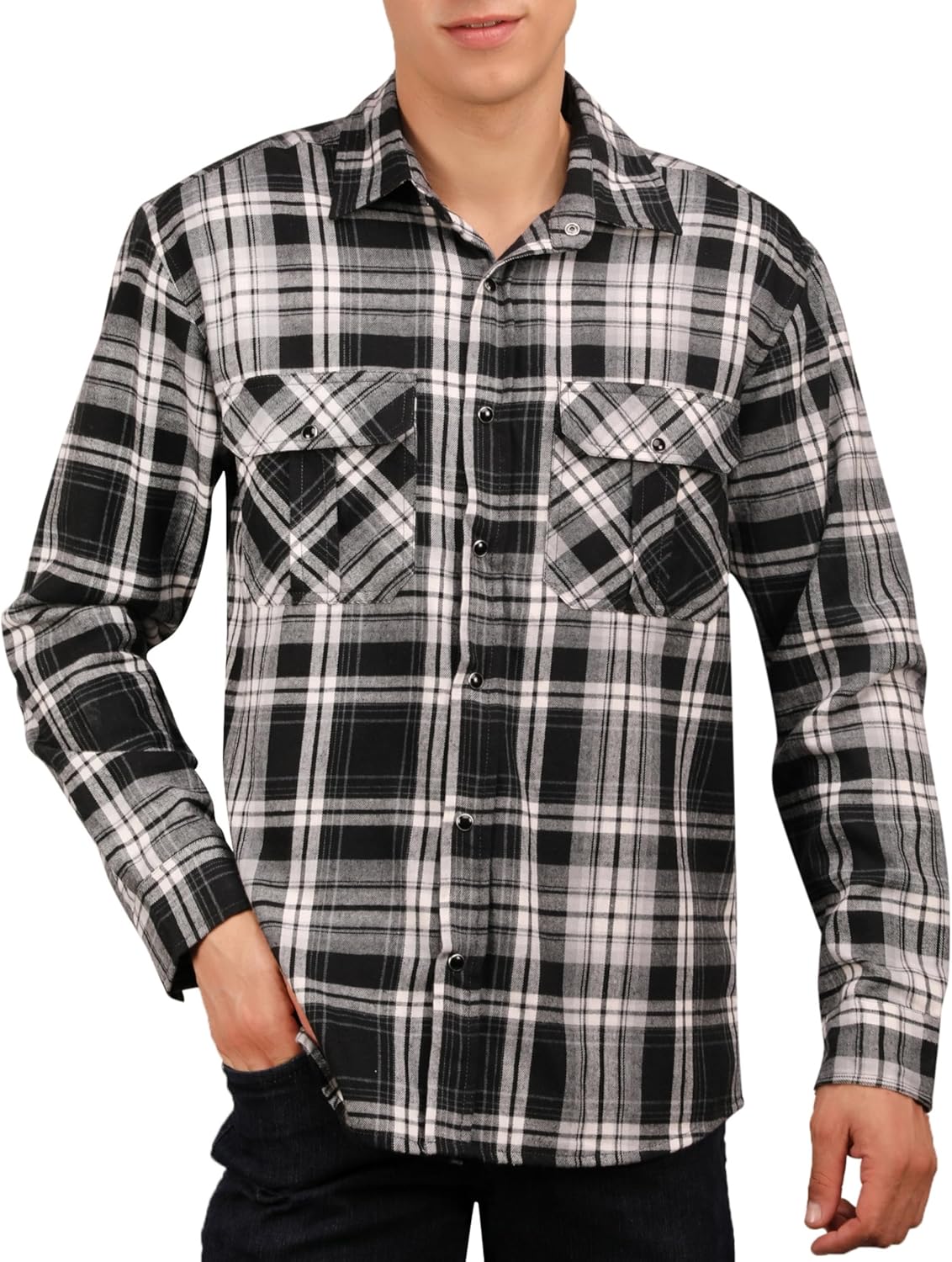 Mens Flannel Shirts Pearl Snap Shirt 100 Cotton Long