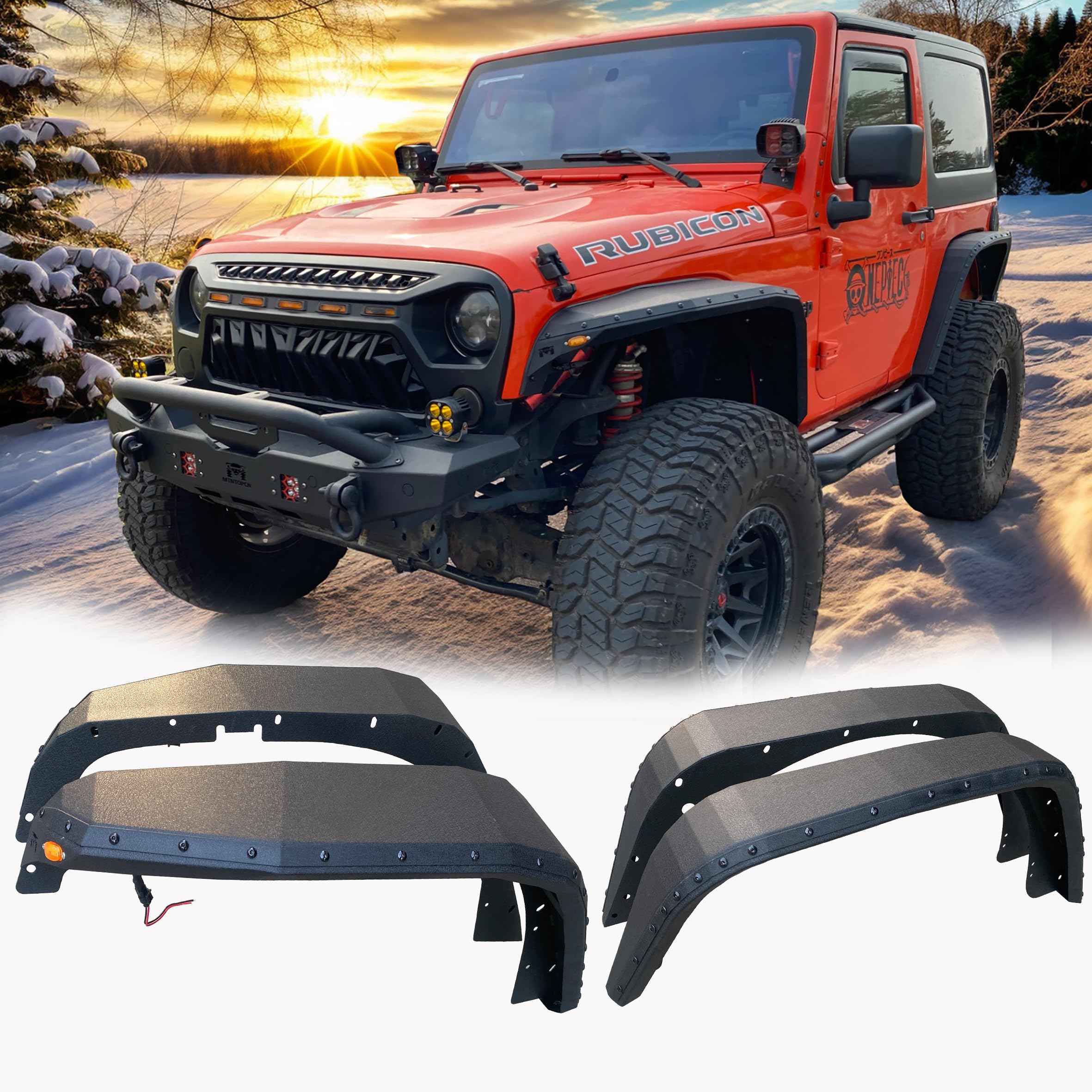 Steel Fender Flares Compatible for Jeep Wrangler JK 2007-2018 | Desert Viper Blade Design- No-Drill Bolt-On | Aggressive Trail Attacks (8.25" Armor No Liners)