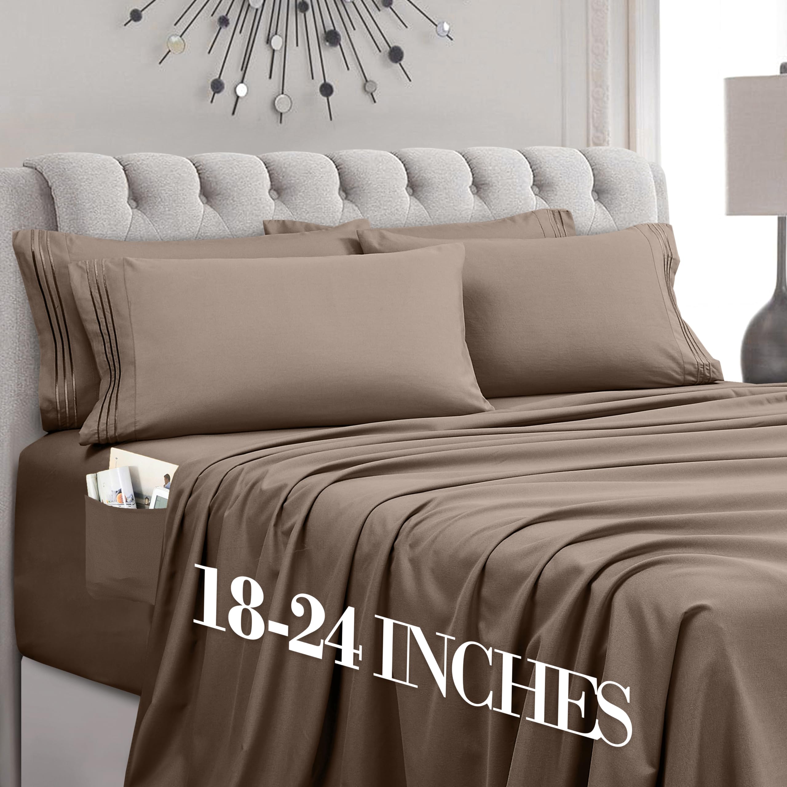 Mocassi Luxury 4-Piece Sheet Set, Ultra Soft 1800 Premium Hotel Quality Microfiber Sheet Set, Fits Mattresses Up to 18 to 24 Inches Extra Deep Pocket - Breathable and Secure Fit, Twin, Taupe