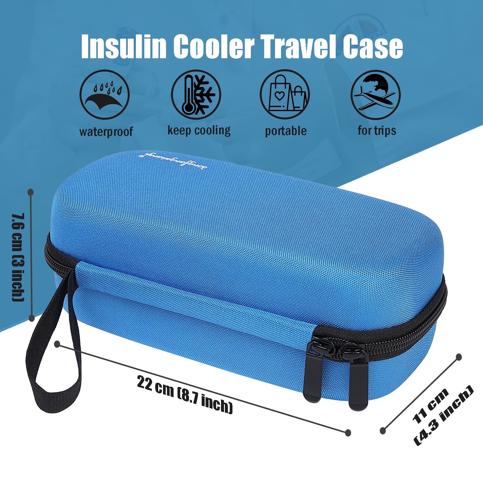 OVAKIA Insulin Cooler Travel Bag, with 3 Ice Pack Keep Cooling Wallet for Travelling Medicine Case (Blue) - Image 3