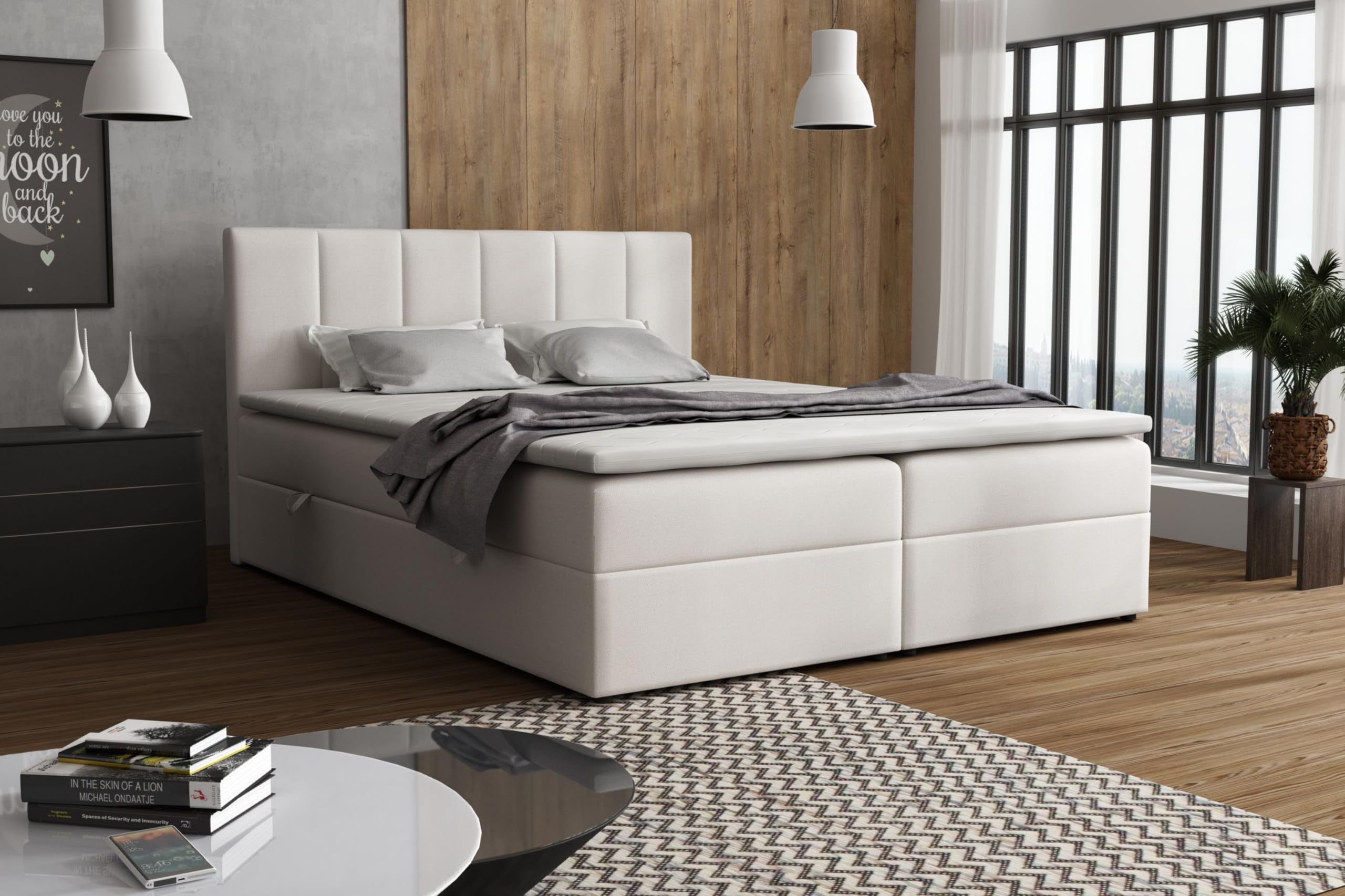 Boxspringbett 180x200 mit Bettkasten, Lisa Doppelbett Beige Velourstoff