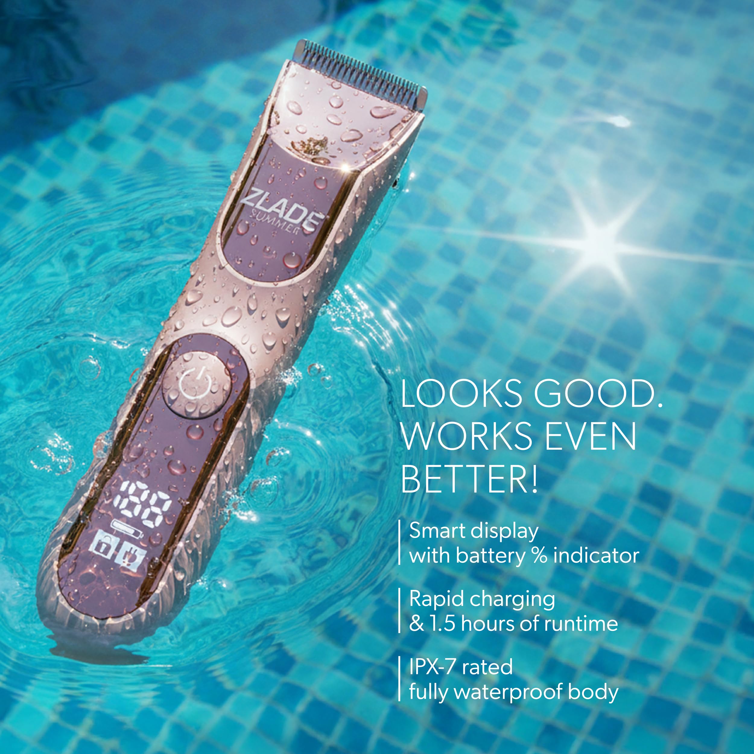 Zlade Summer PRO Bikini Trimmer For Women | Private parts, Underarms, Arms, Legs & Body | Soft Ceramic Blades | No Nicks or Cuts, No Skin Irritation | USB C Fast Charging, 90mins Runtime | Fully Waterproof and Silent 3