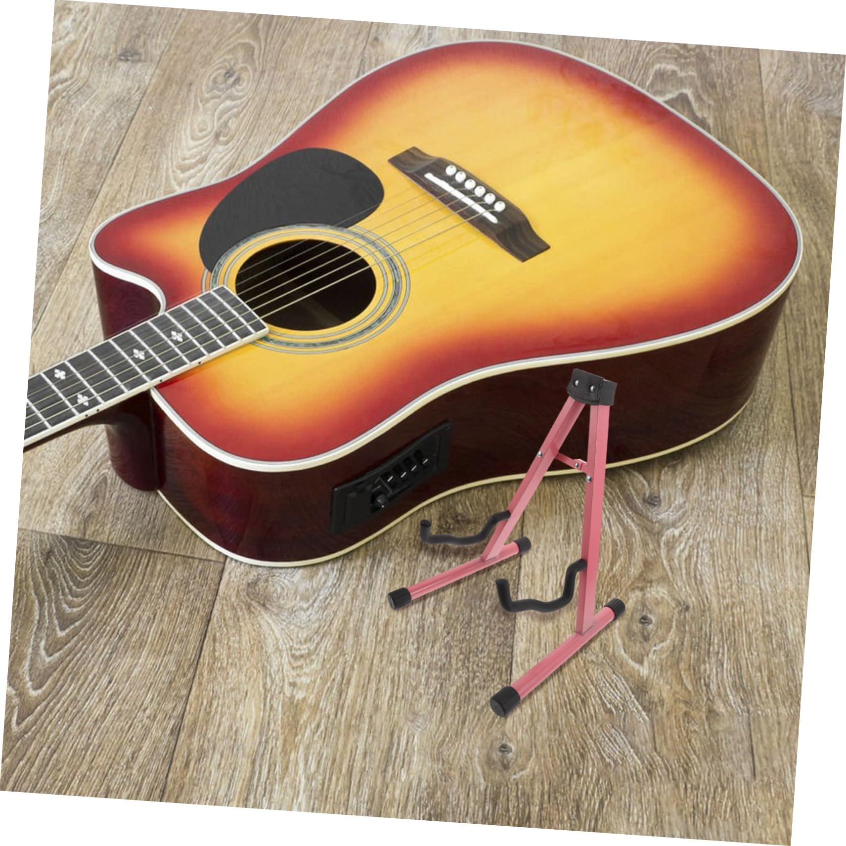 Mikikit Supporto per Chitarra da Terra in Metallo Pieghevole A-shape | Rosa, Regolabile e Portatile, per Basso e Pipa, Adatto a Palco e Esposizione Musicale