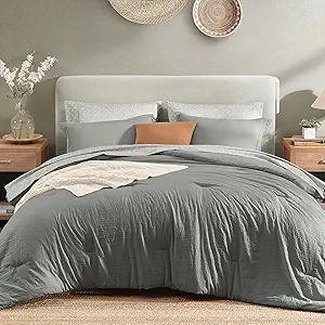 Monbix King Size Comforter Set - 7 Pieces Granite Grey Prewashed Bed in a Bag King Bedding Sets with Comforters, All Seasons Ultra Soft Comforter Bed Set with Sheets,Pillowcases & Shams