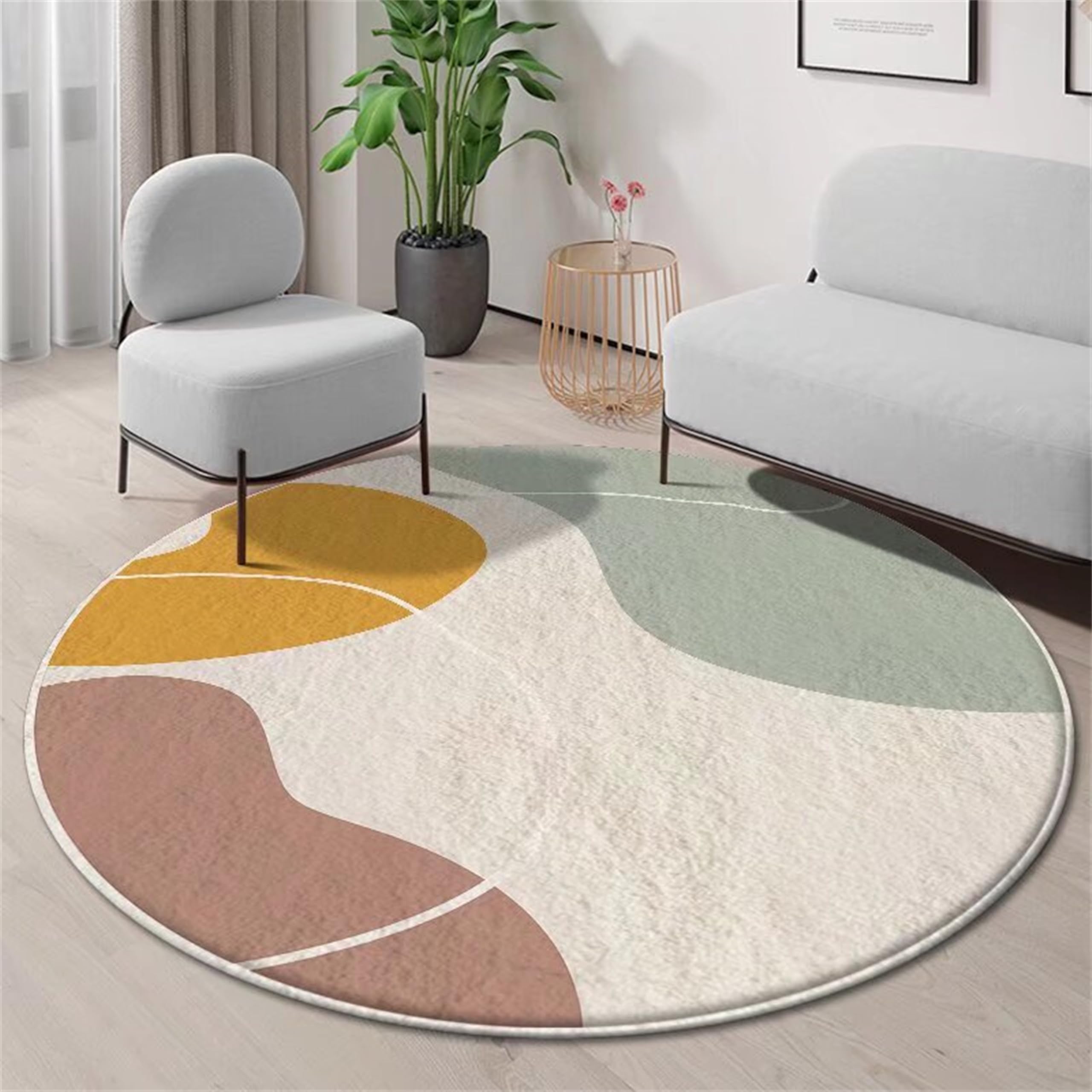 Arzunsy Modern Round Abstract Geometric Area Rugs 80 cm - Colorful Geometric Print Rug - Soft Durable Low Pile Carpet for Living Room, Bedroom, Nursery - Non-Slip Kids Carpet, Easy Clean