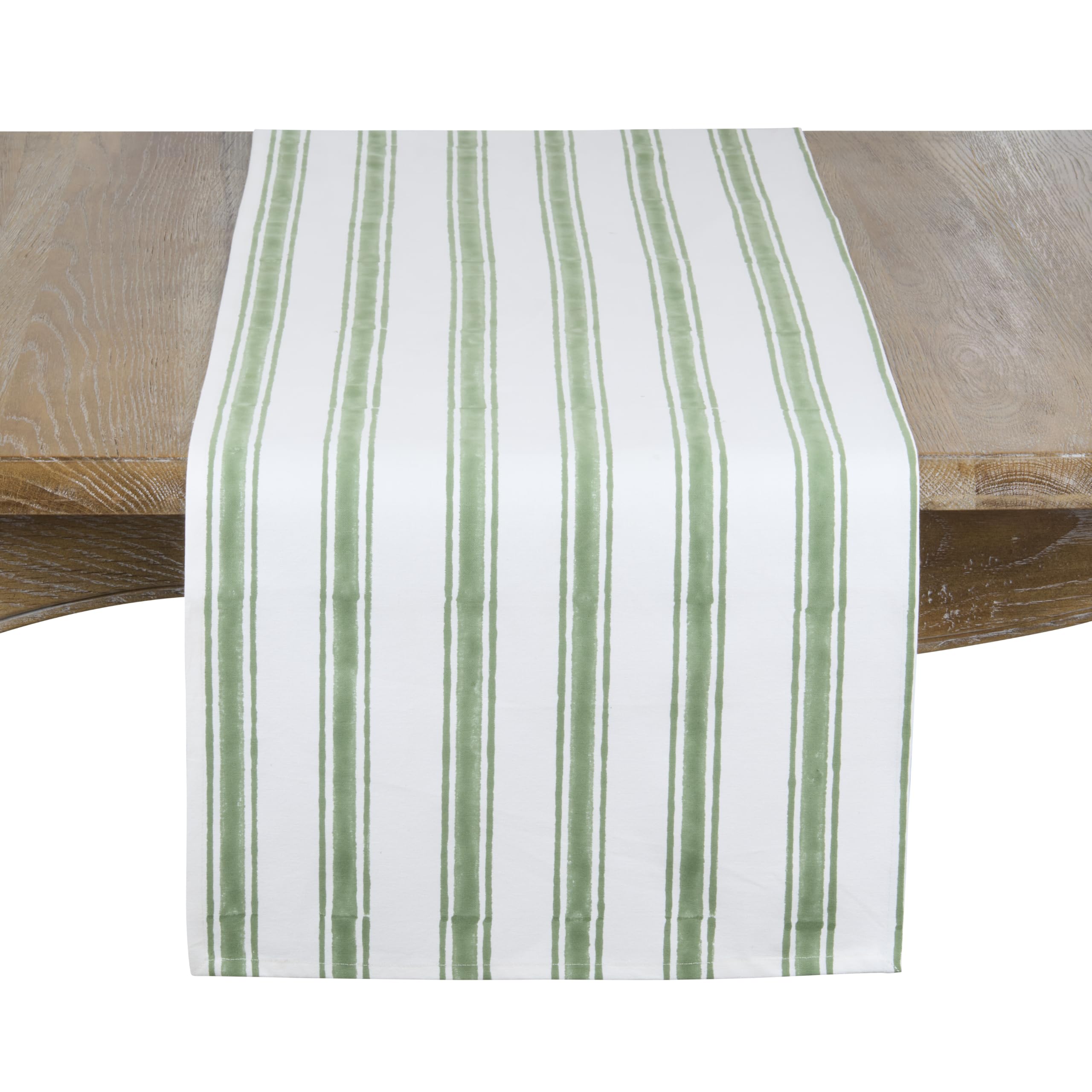 SARO LIFESTYLE Watercolor Stripe Table Runner - Decorative Cotton Table Runner for Farmhouse Dining Tables, Coastal Tablescapes, Casual Entertaining, and Everyday Home Décor, 16"x72", Green