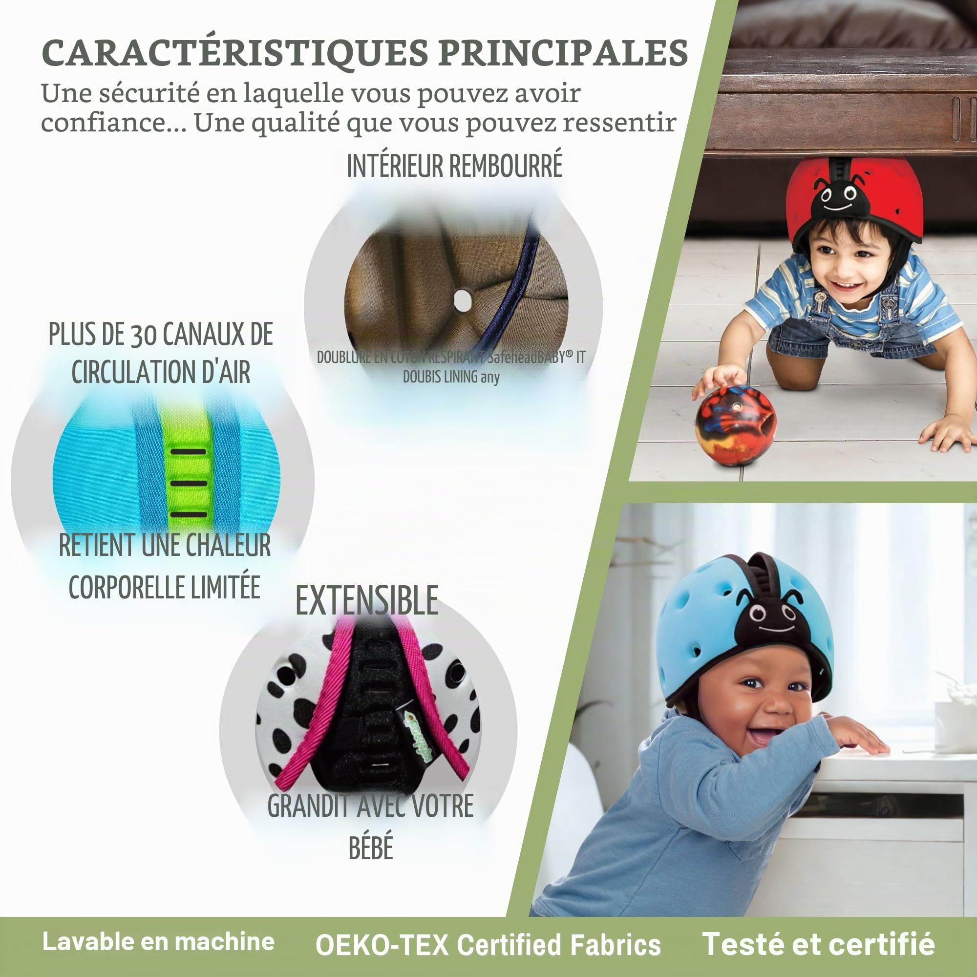 SafeheadBABY: Primé de Casque de sécurité pour bébé, Casque de Marche et de Rampe pour bébé, Protection de la tête des Tout-Petits, Extensible et réglable, Ultra-léger, testé et certifié