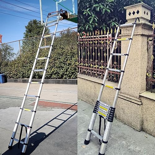Miniatura 118 de Escalera telescópica de aluminio de 12.5 pies, escalera extensible con 2 ganchos desmontables, diseño de bloqueo de seguridad portátil y ligero