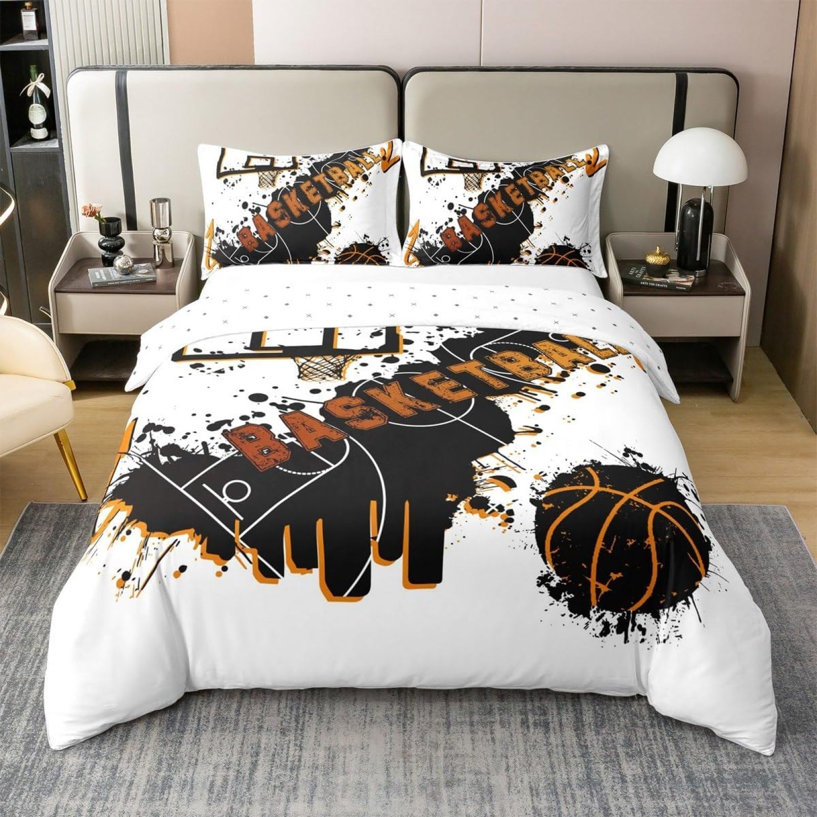 Housse de couette 240x260 basket-ball avec 2 taies pour lit 2 personnes
