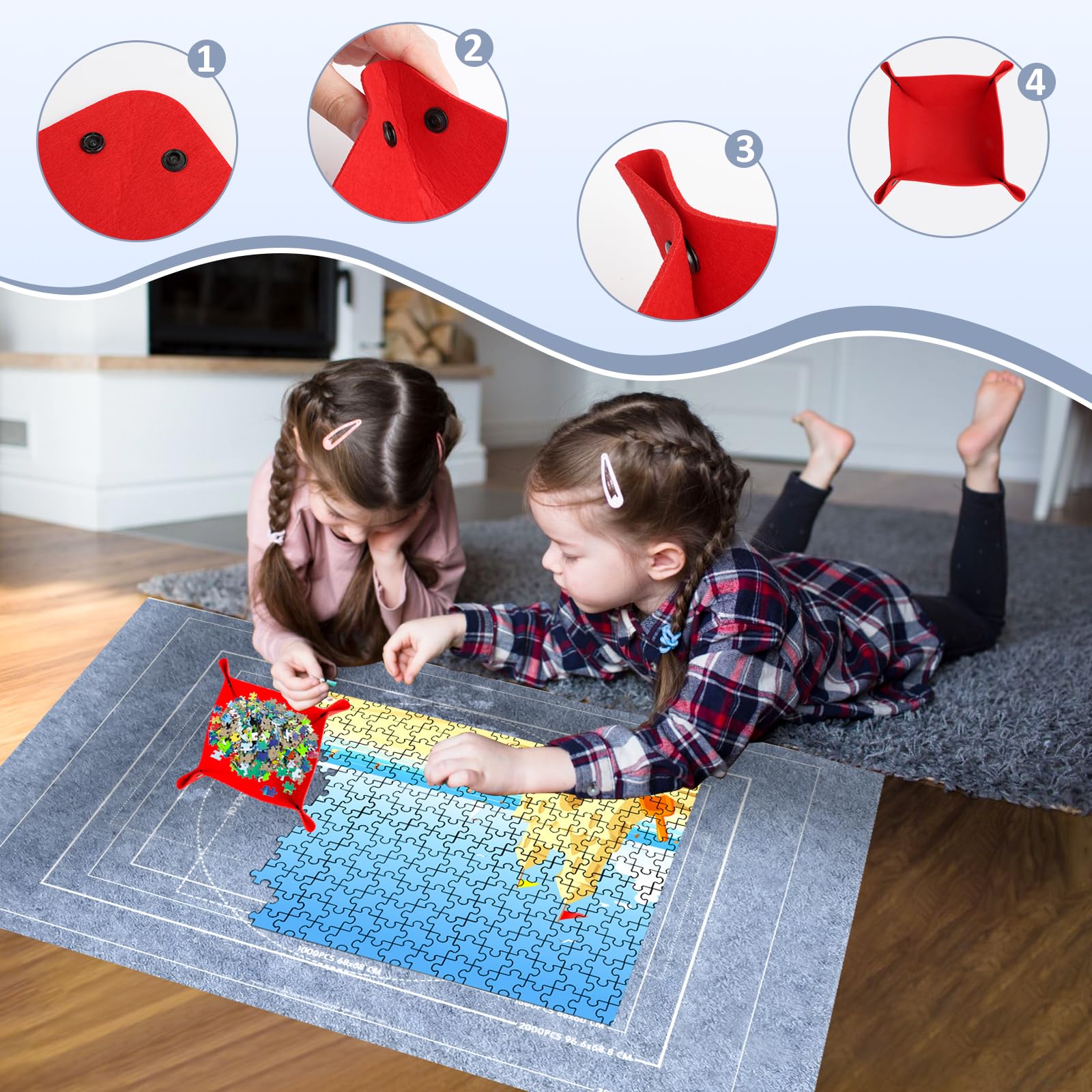 VFANDV Tapete Puzzle, Fieltro Tapete Puzzle para 1000 1500 2000 3000 Piezas Puzzle Mat Roll Jigsaw Puzzle Pad, Estera de Rompecabezas Portátil con 4 Puzzles Clasificadores (Gris)