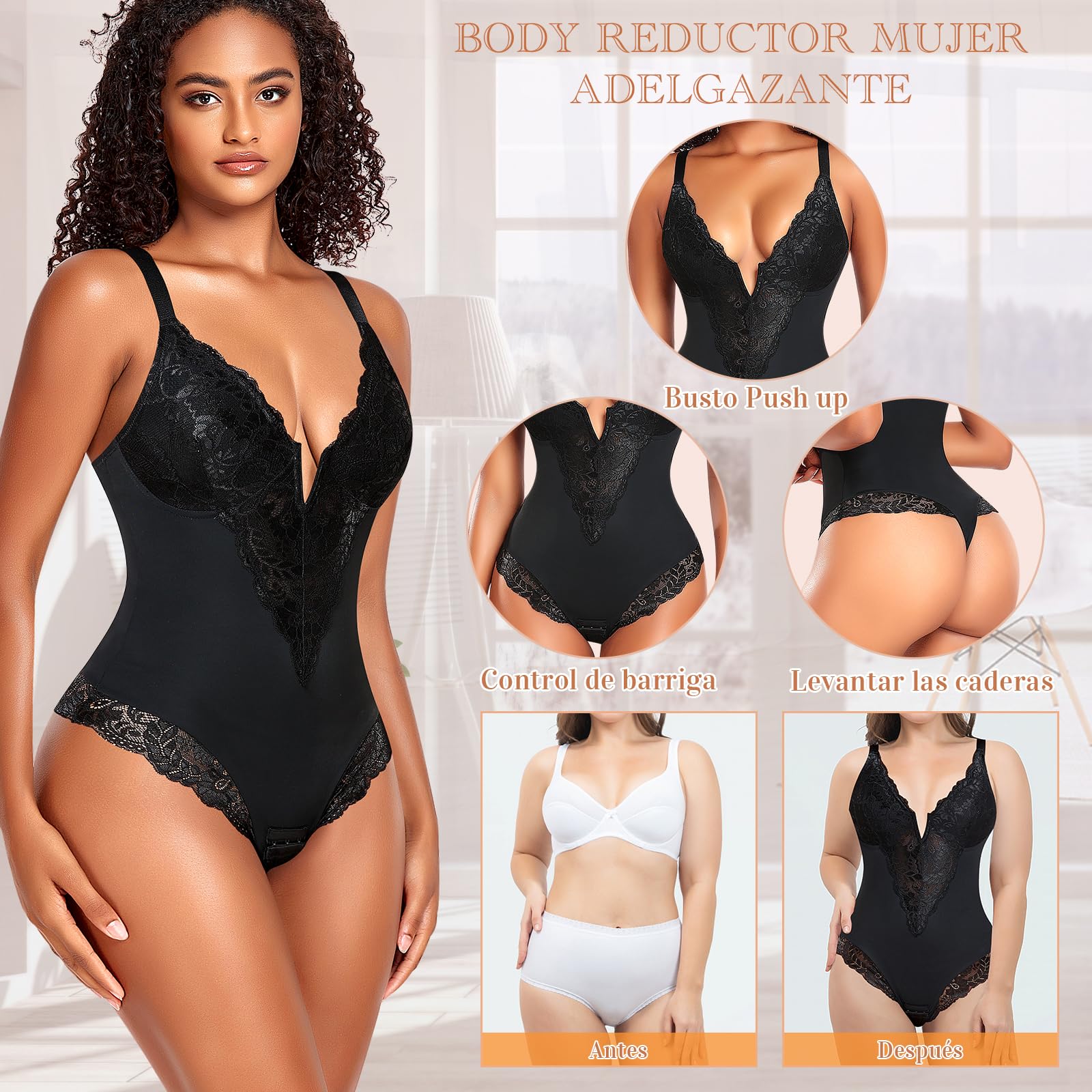 YARRCO Body amincissant pour femme, string, décolleté V, body gainant en dentelle, ceinture contrôle du ventre post-partum Shapewear