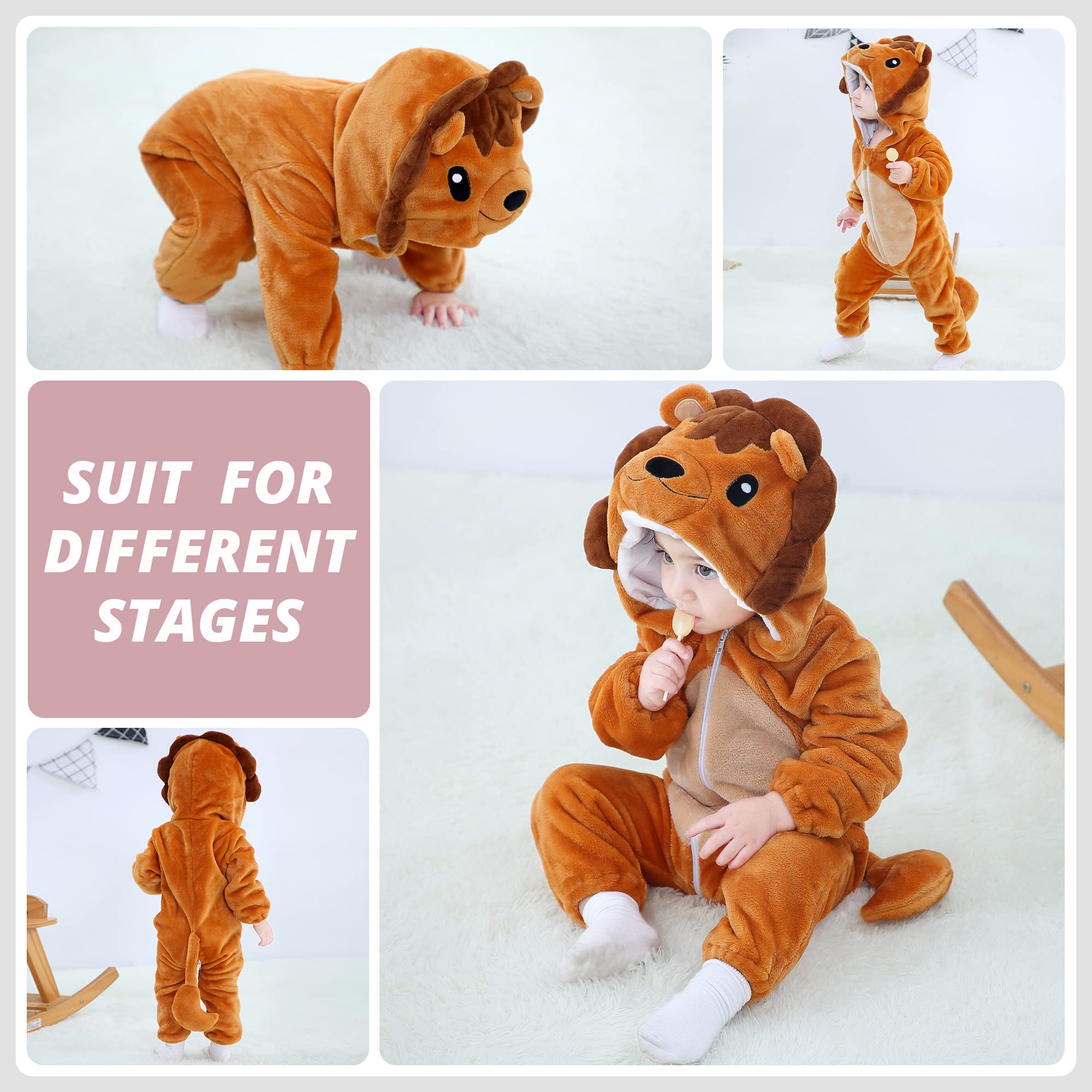 l'hiver Unisexe Bébé Grenouillère à Capuchon Animal 0-36 Mois | Tout-Petit Halloween Flanelle Cosplay Combinaison,Garçons Filles Dessin Animé Déguisement,Mignonne Barboteuse