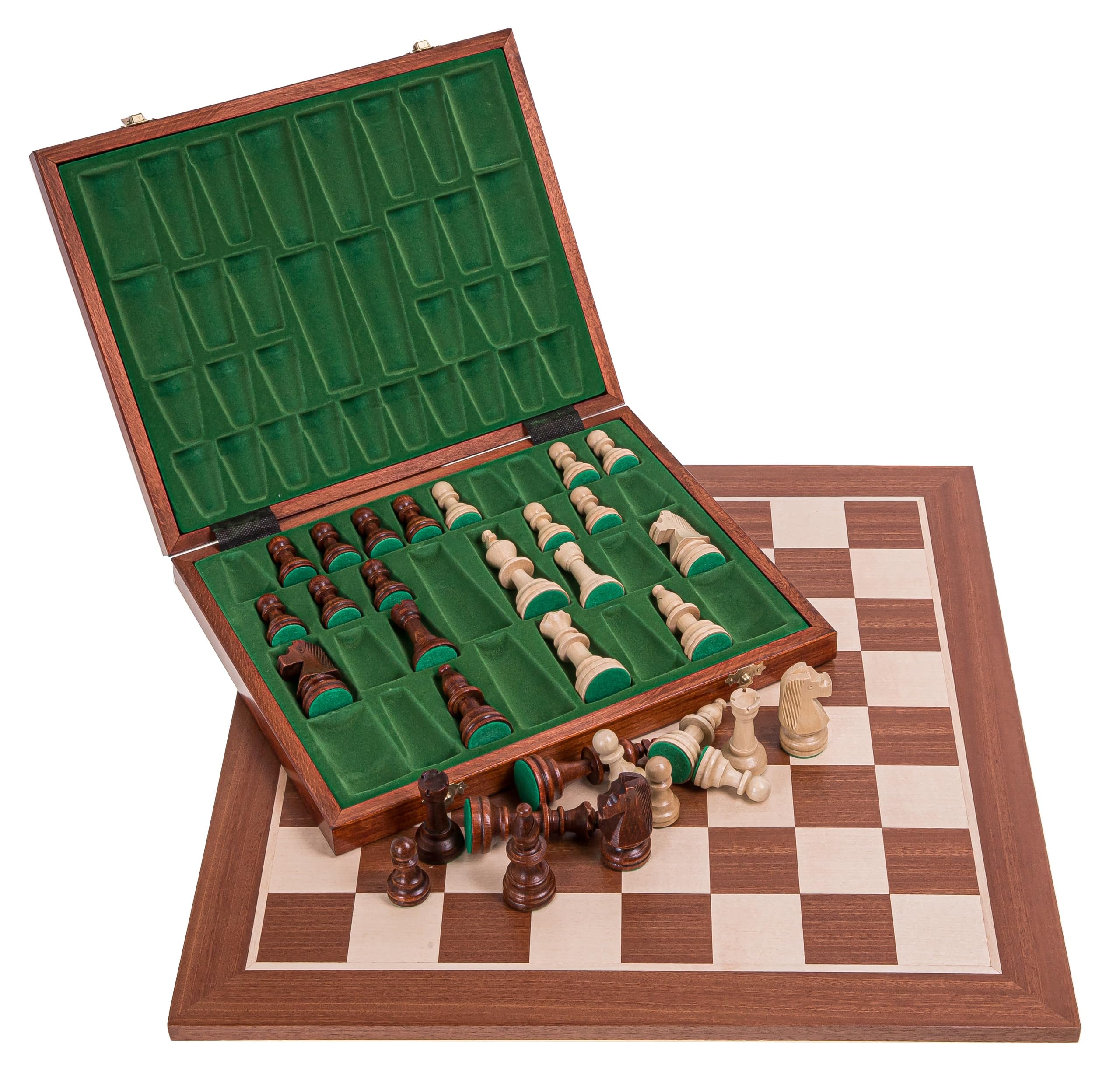 Square - Professionnel Set Tournoi Échecs No 5 Acajou NL LUX + 2 x Extra Dames - Échiquier en Bois + Pièces d'échecs - Staunton 5