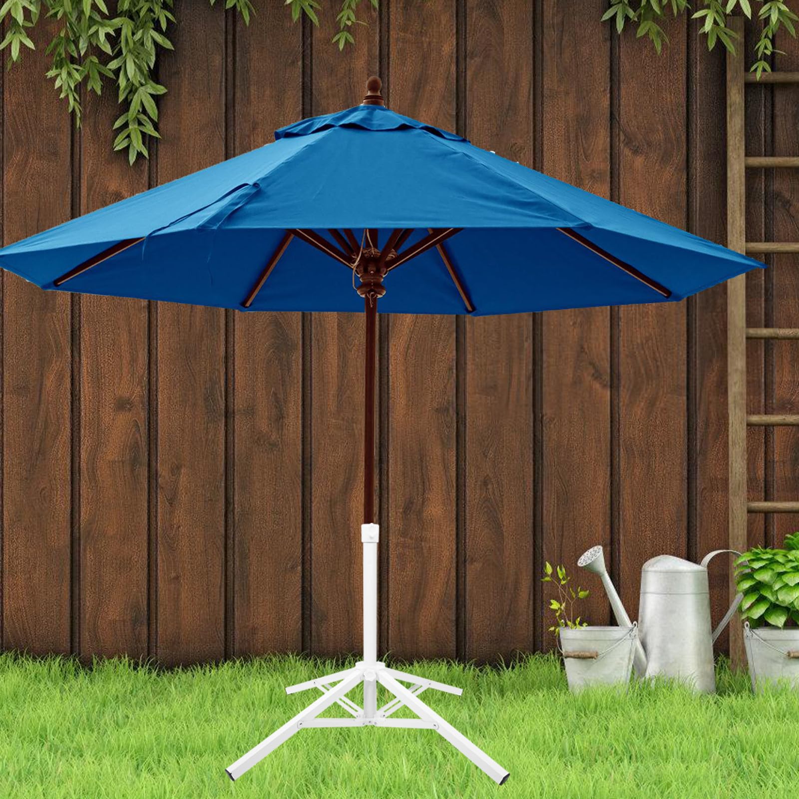Operitacx Supporto per Ombrellone Pieghevole Bianco in Metallo e Plastica | Base Portatile, Struttura Stabile, per Giardino e Viaggio, Festa Estiva