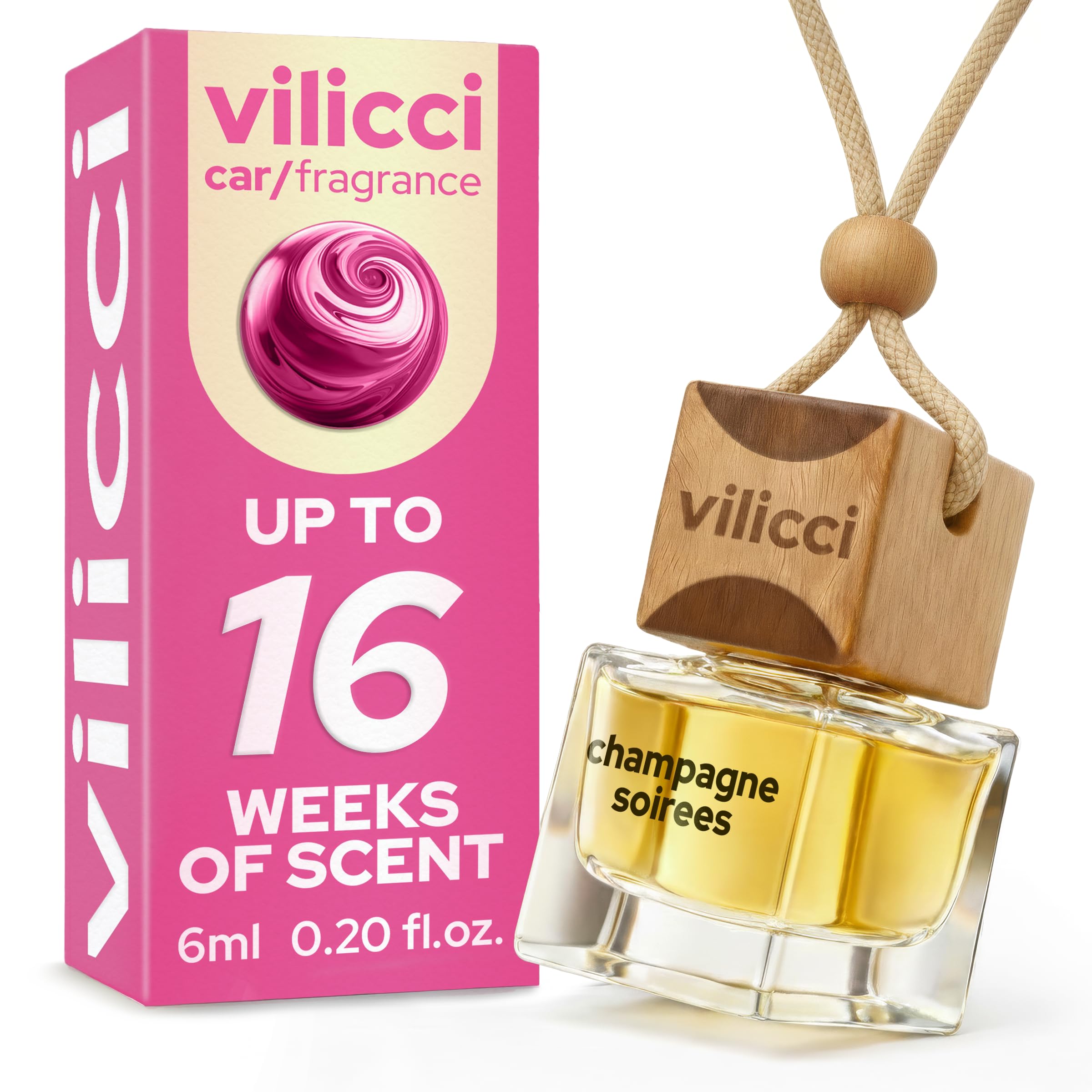 Vilicci Car Air Freshener Champagne &amp; Soirees – Stronger Formula | Luxurious Auto Perfume | Premium Hanging Air Freshener | Long Lasting Up to 120 Days | 1 Bottle of Car Scent