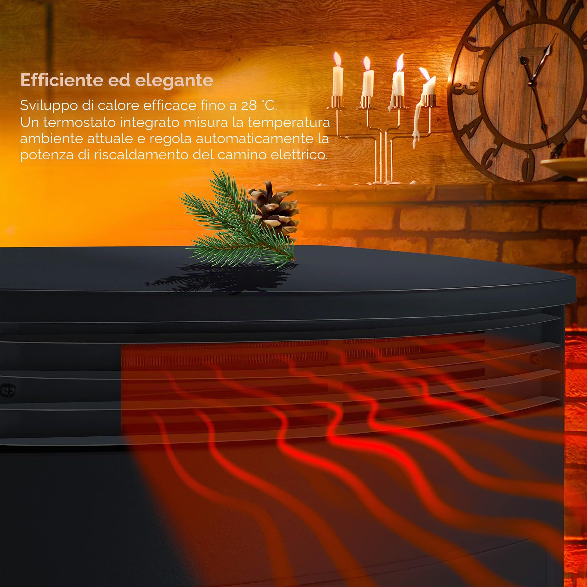 KESSER® Prio Camino Elettrico con Stufa, Termoventilatore, Telecomando, 950/1900 W, Caminetto Elettrico con Effetto Fiamma LED, Rilevamento Finestra Aperta, Fattura Robusta, Telecomando Incluso