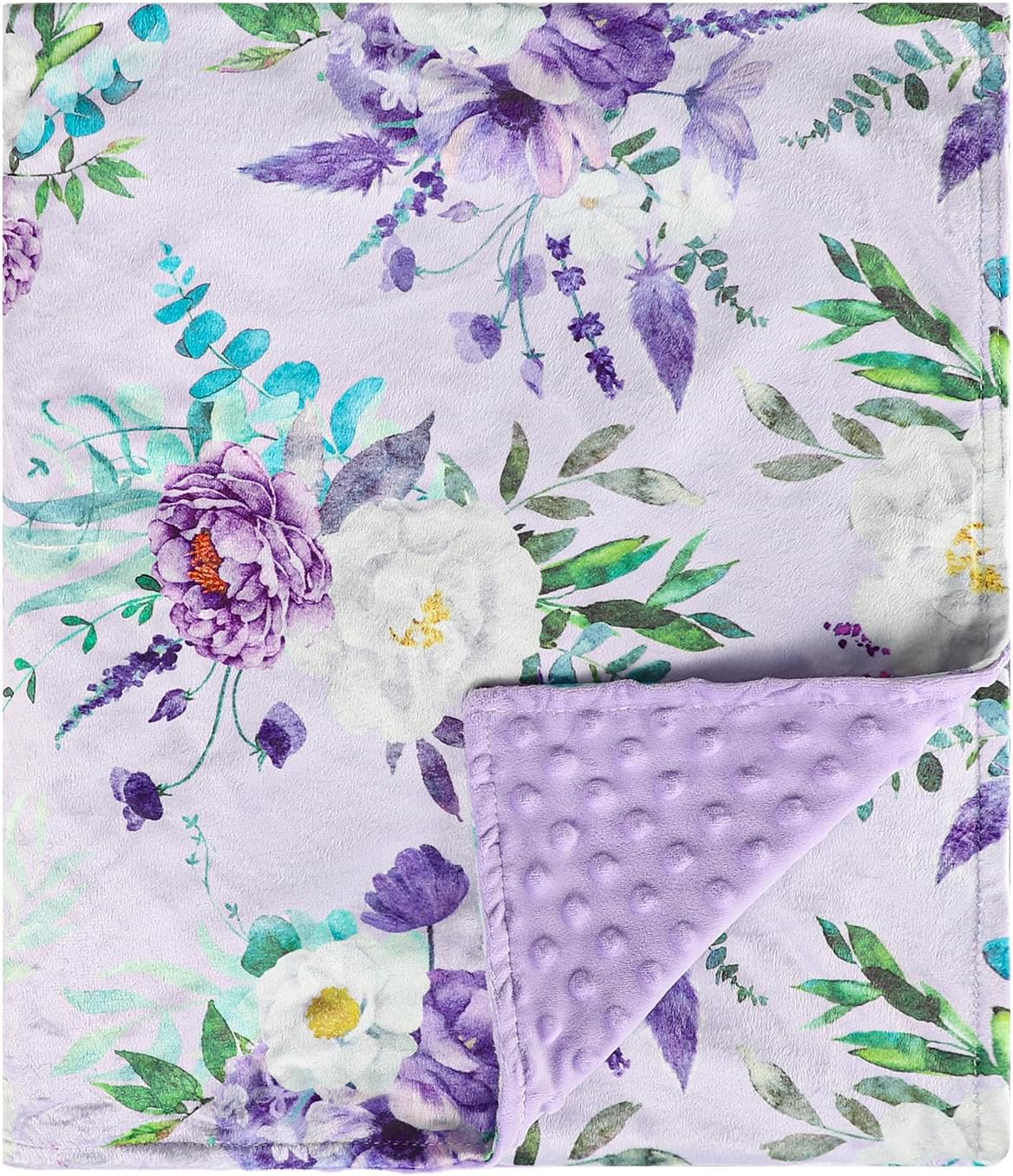 Toddler Blanket 50 x 60 Inch, Large Baby Blanket for Kids, Super Soft Warm Minky with Dotted Backing, Purple Floral