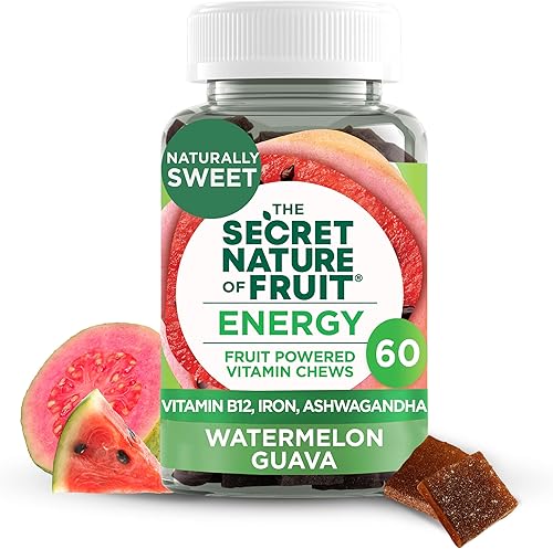 The Secret Nature of Fruit Energy & Focus - Paquete de masticables energéticos, energía con vitamina B12, hierro, ashwagandha y enfoque con