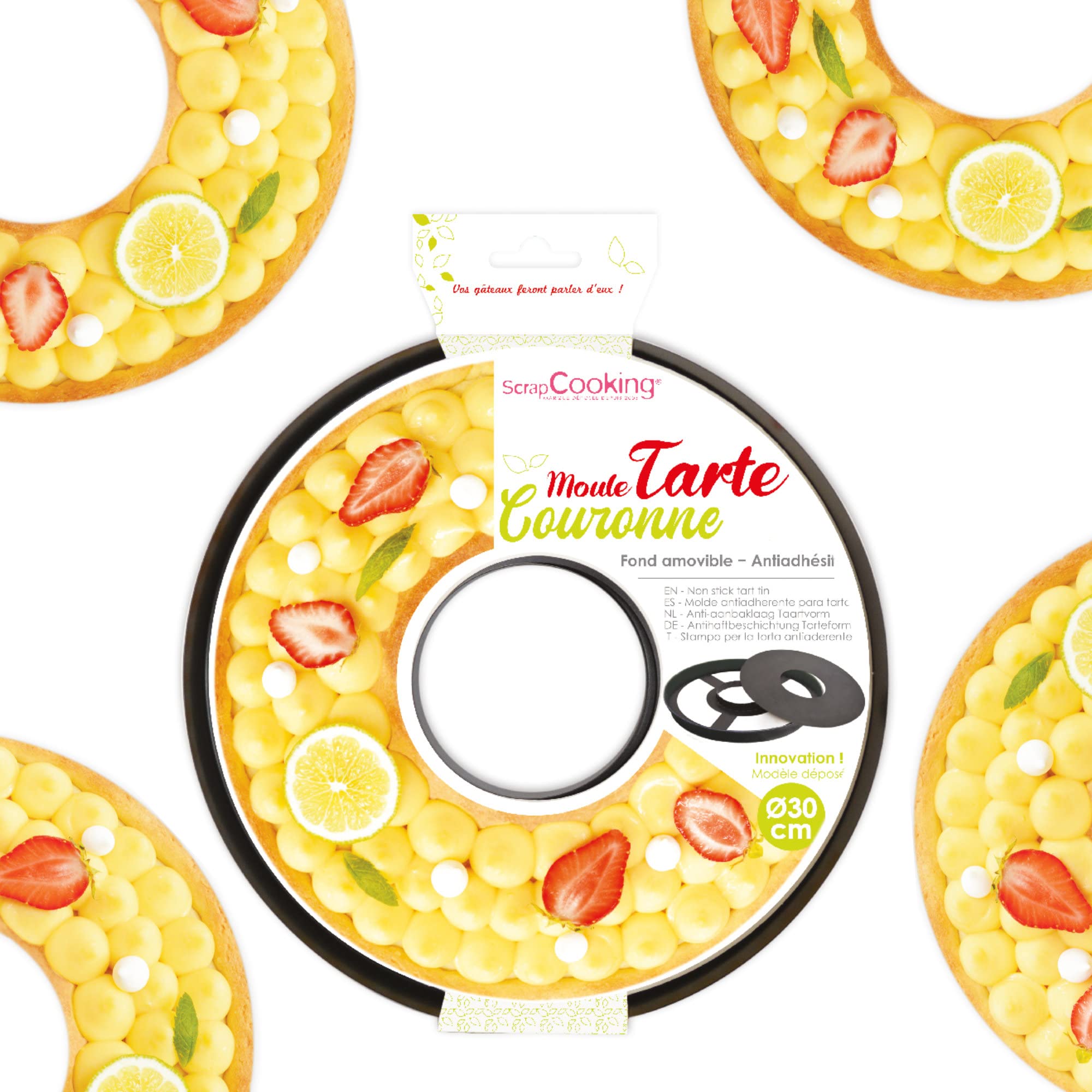 SCRAP COOKING - Moule à Tarte Couronne - Moule Antiadhésif avec Trou et Fond Amovible - Diamètre 30 cm - Cercle Pizza Quiche Galette Accessoire Pâtisserie - 1320, Noir
