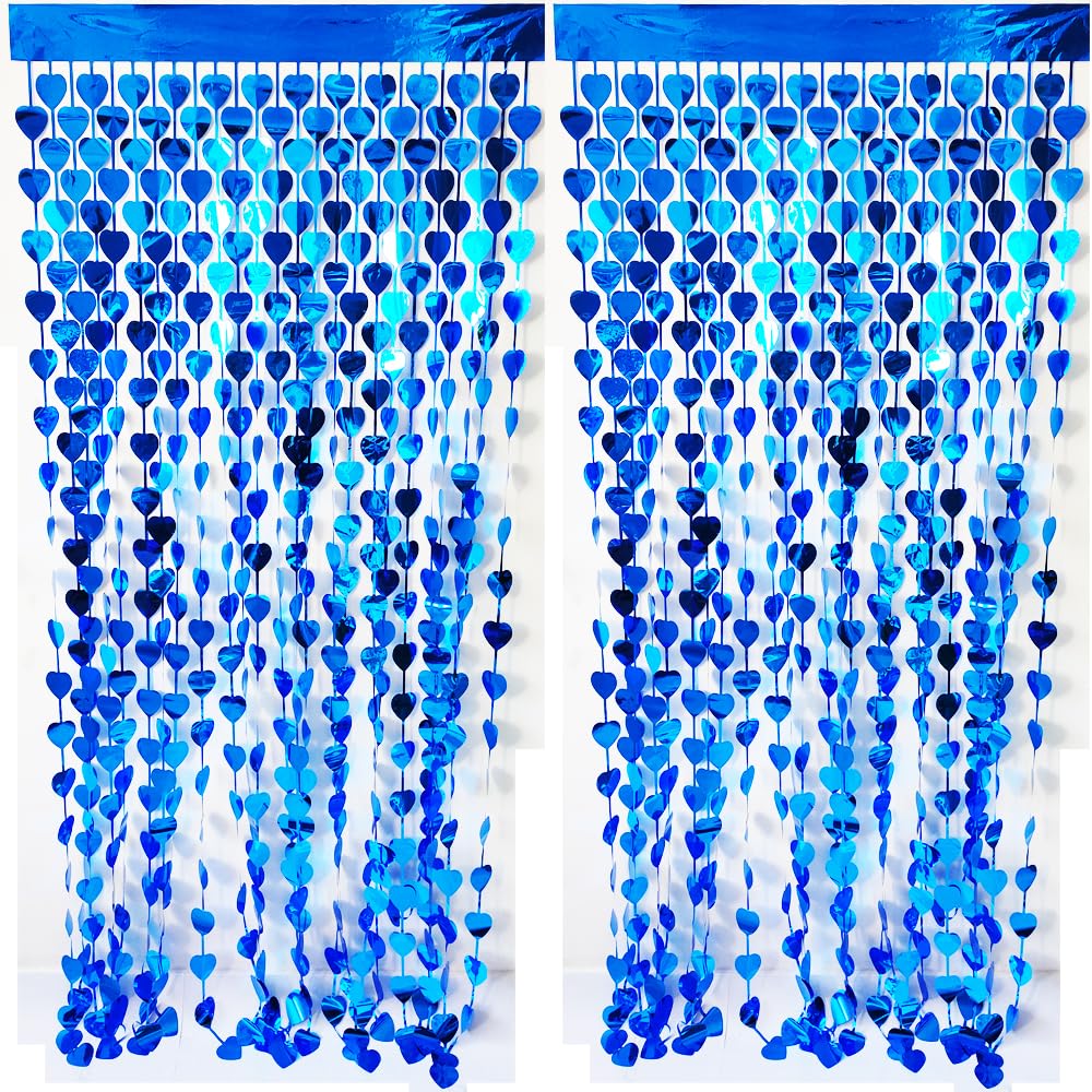 CYBERNOVA 2 Pack Fringe Curtain Backdrop, 78.74" x 39.37 "Heart-Shaped Metallic Tinsel Foil Fringe Streamers Curtains Background for Birthday