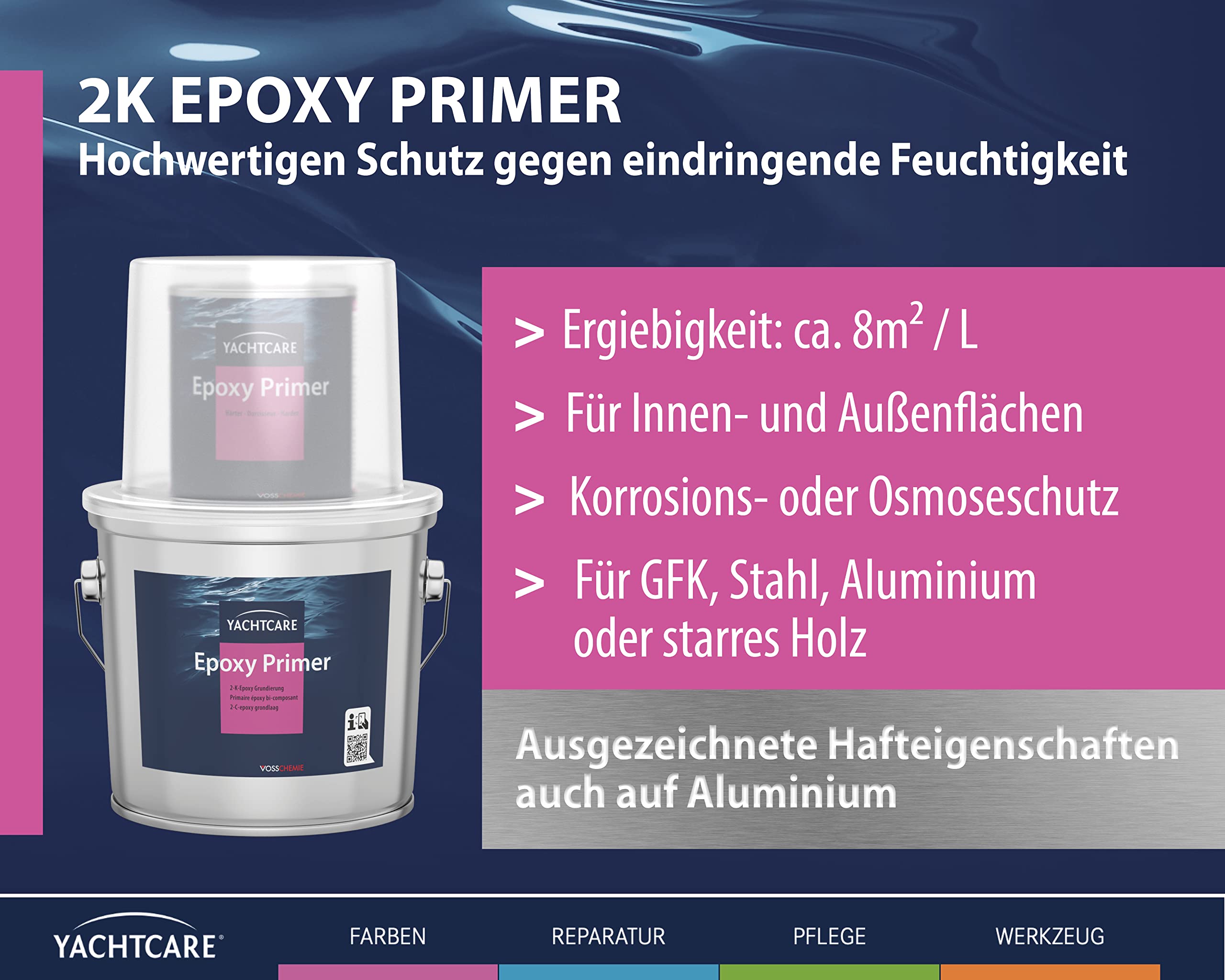 Yachtcare 2-K Epoxy Primer | 2,25L | Weiß | 2-Komponenten Epoxid Grundierung für Antifouling und Lacksysteme | Osmoseschutz