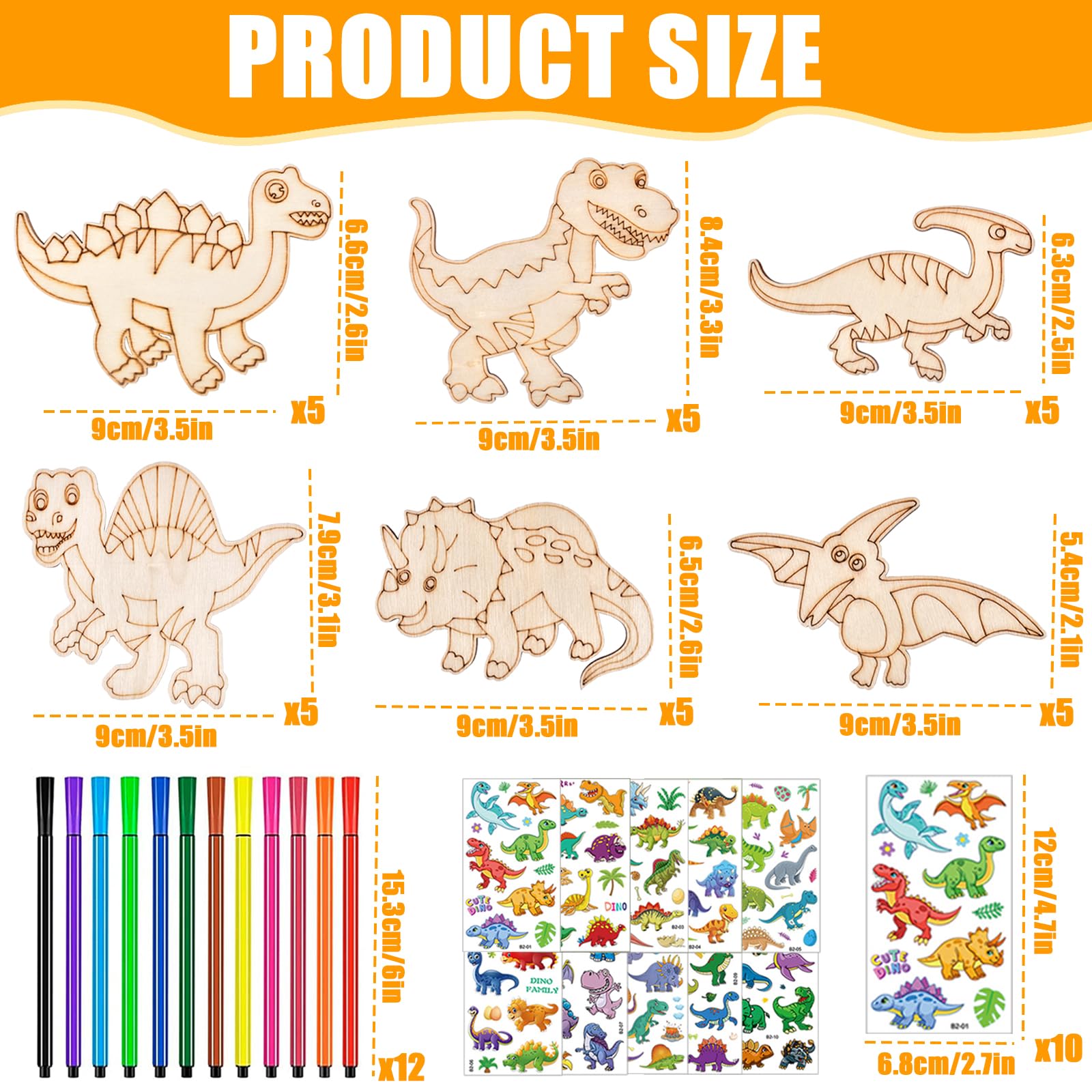 54 Pcs Dinosaures Bricolage Bois De Kit, Dinosaure En Bois