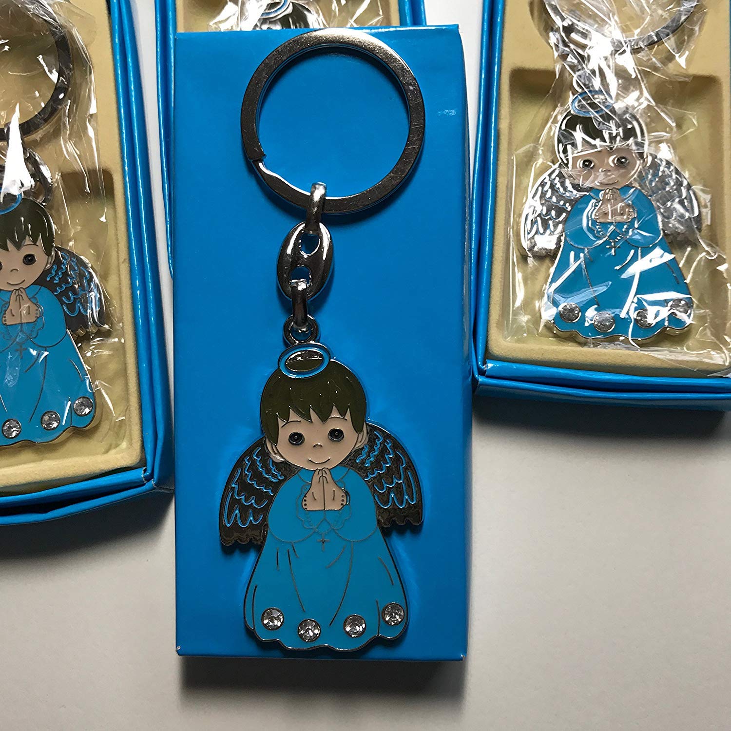 12 Angel Keychain First Communion Baptism Party Favor Boy Blue