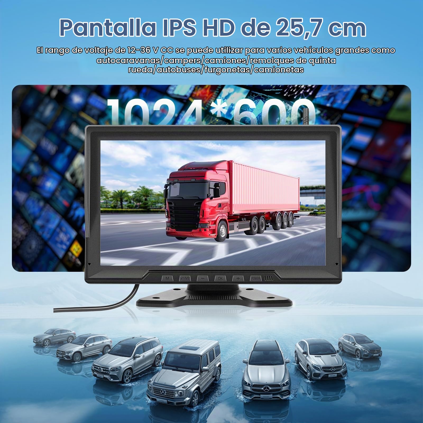 Hodozzy 4 Cámaras de Visión Trasera Inalámbricas Digitales con Monitor IPS de 10.1 Pulgadas,Soporte BSD,Cámara de visión Trasera Resistente al Agua IP68,Cámara DVR 720P para RV/LKW