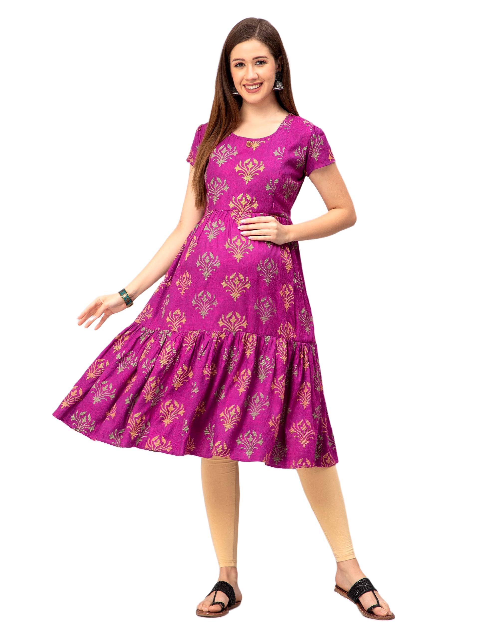 cee 18 Women's Cotton Rayon A-Line Maternity Feeding Kurti with Zippers (9688_36_Pink_Small)-picture-18