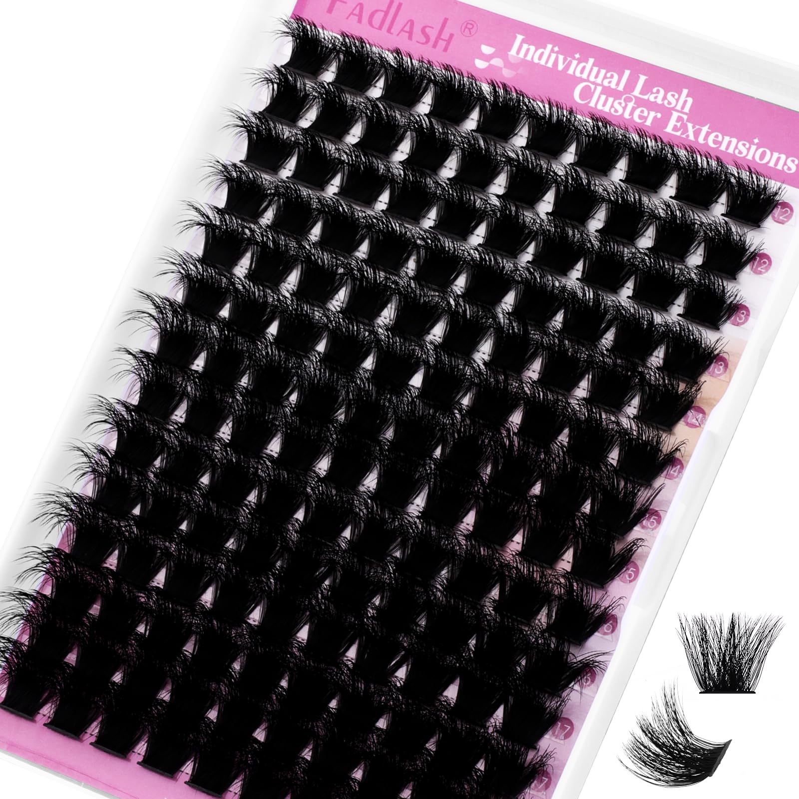 FADLASH Lash Clusters 200D Thick Eyelash Clusters D Curl Volume Cluster Eyelash Extensions 12-18mm Individual Lashes 3D Effect DIY Lash Extension Clusters (200D-0.07-D,12-18mm)