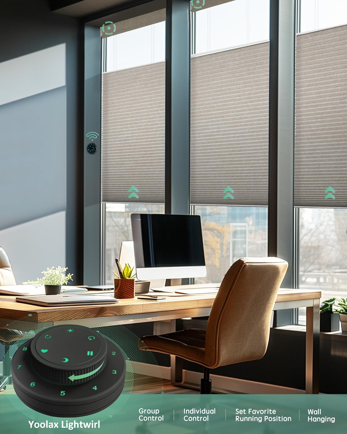 Yoolax Smart Top Down Bottom Up Cellular Shades Compatible with Alexa Google Motorized Cordless Honeycomb Blinds for Indoor Windows TDBU Shades (Light Filtering Coffee)