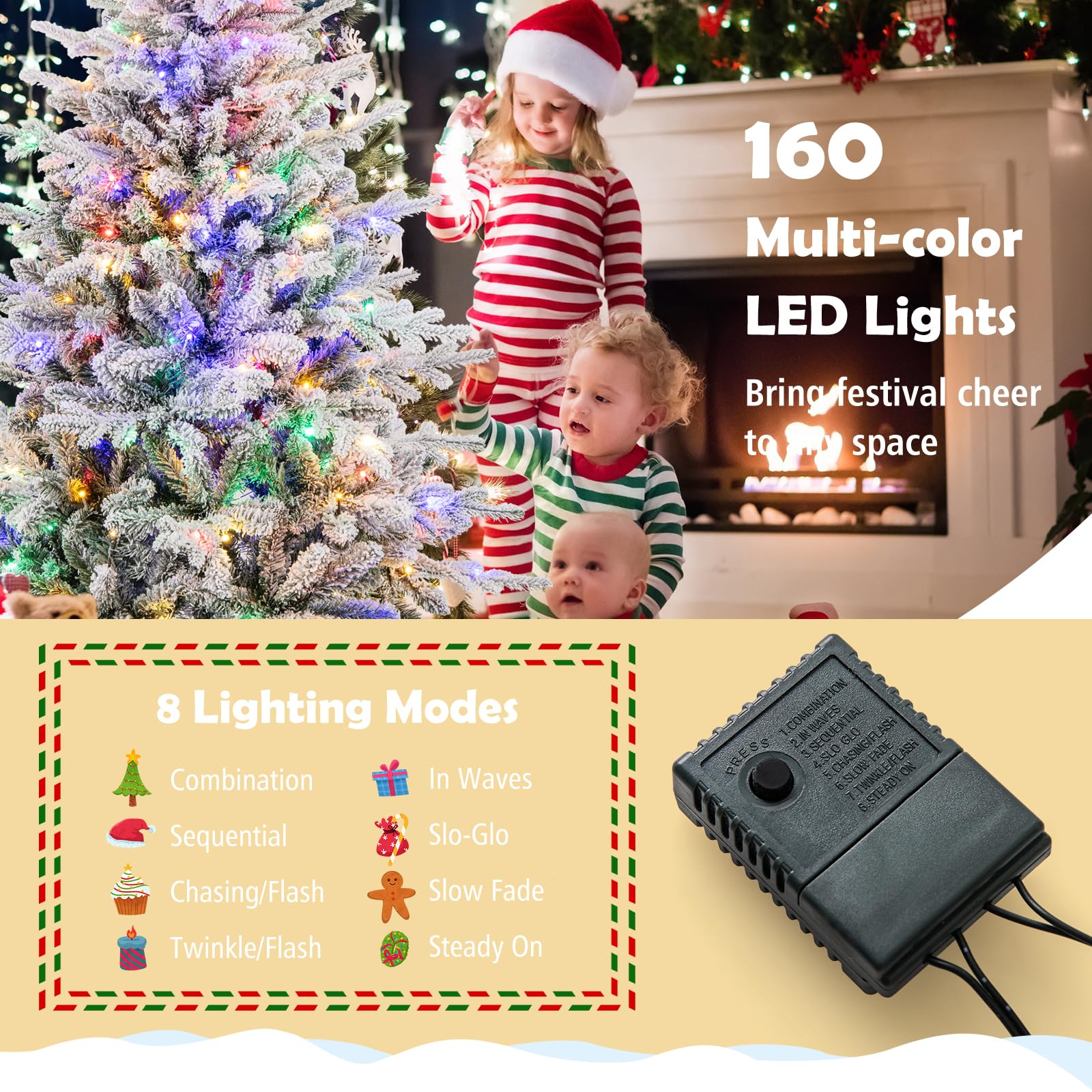 LIFEZEAL Albero di Natale innevato, albero di Natale artificiale con 436/820 rami, 160/260 luci a LED multicolori, 8 modalità di illuminazione, albero di Natale decorativo per interni (147 cm)