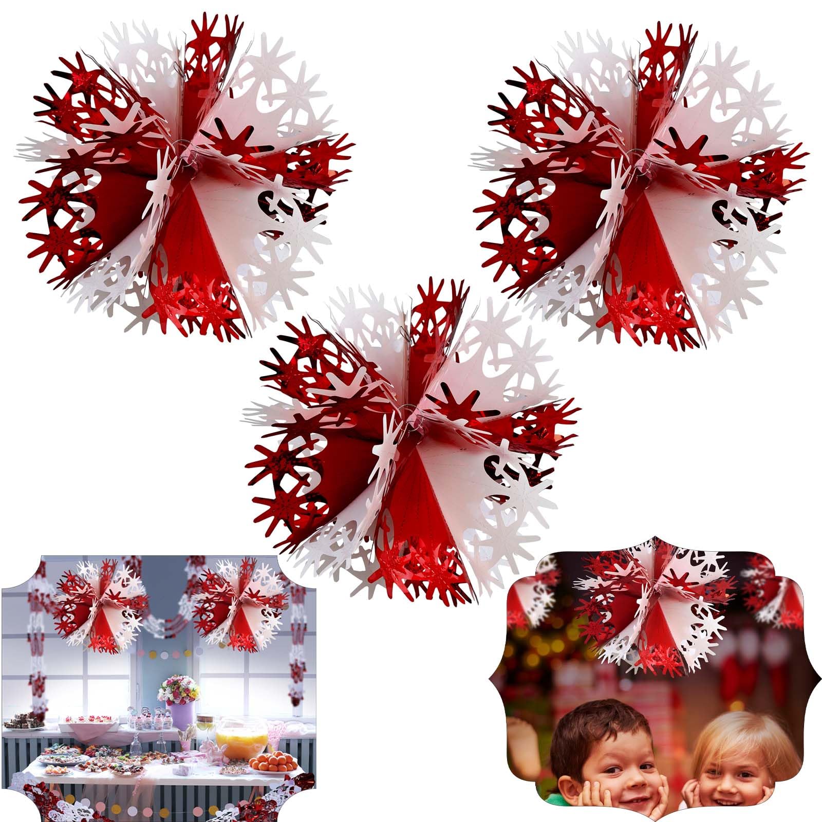 Srvertex Red/White 3X Ball Shape Garland Decorations, Foil Garlands Holiday Décor For Outdoor Or Indoor Use, Wedding, Valentine's Day Party Supplies Decoration |