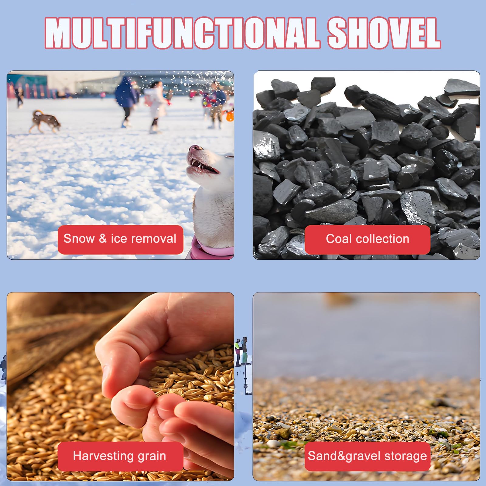 Pala de nieve de invierno con ruedas, empujador de nieve para exteriores, neumáticos antideslizantes, mango de doble palanca para una eliminación eficiente de nieve y hielo, diseño de empuje fácil