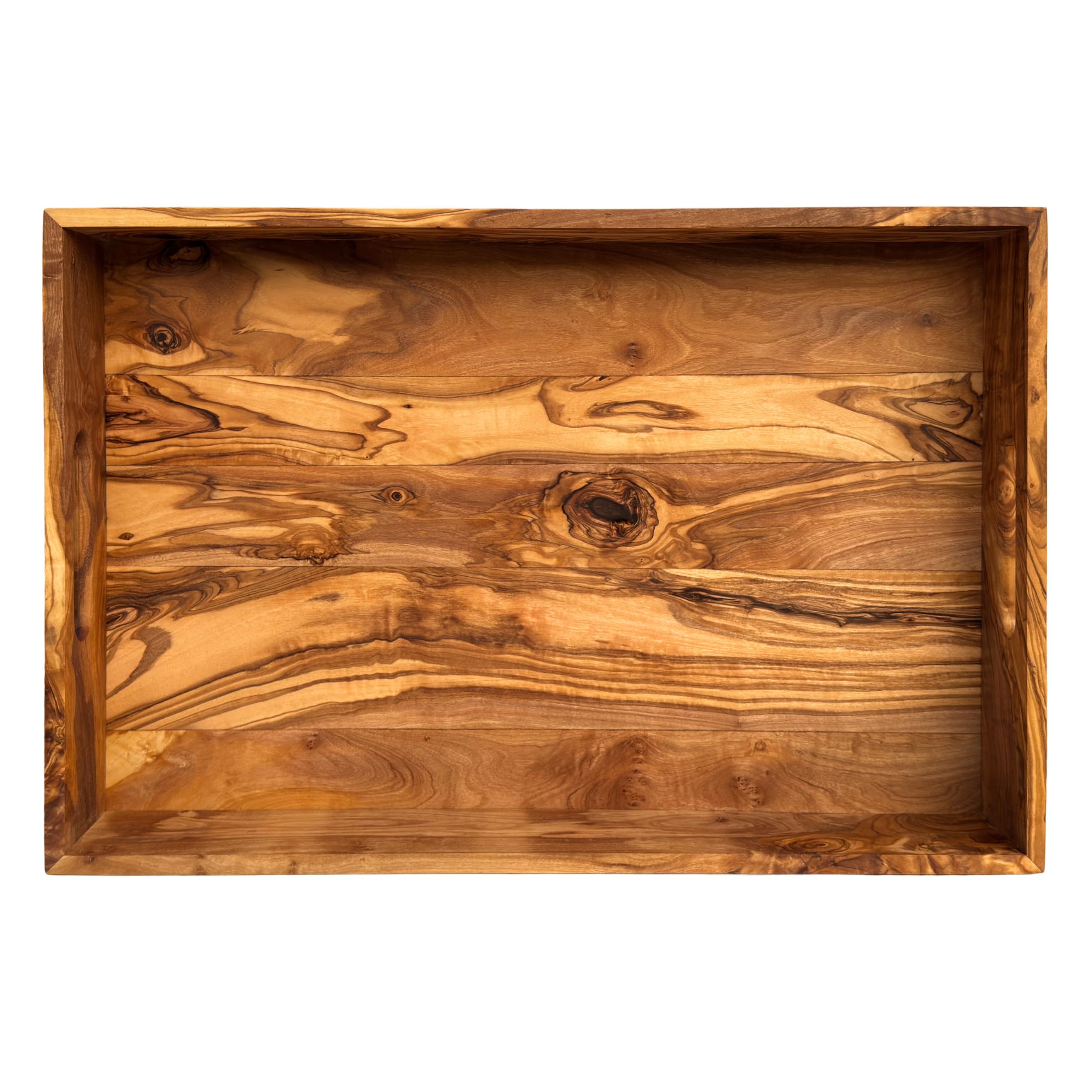 Plateau de service avec 2 poignées « My Home » - 47 x 32 x 7 cm - Plateau rectangulaire en bois d'olivier fait à la main
