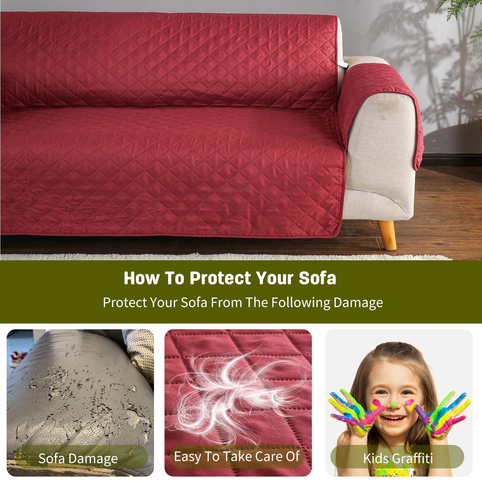 PETCUTE Fundas para sofá 3 Plazas Acolchadas Cubre Sofa Tres plazas Protector sofás para Perros Fundas Sofa